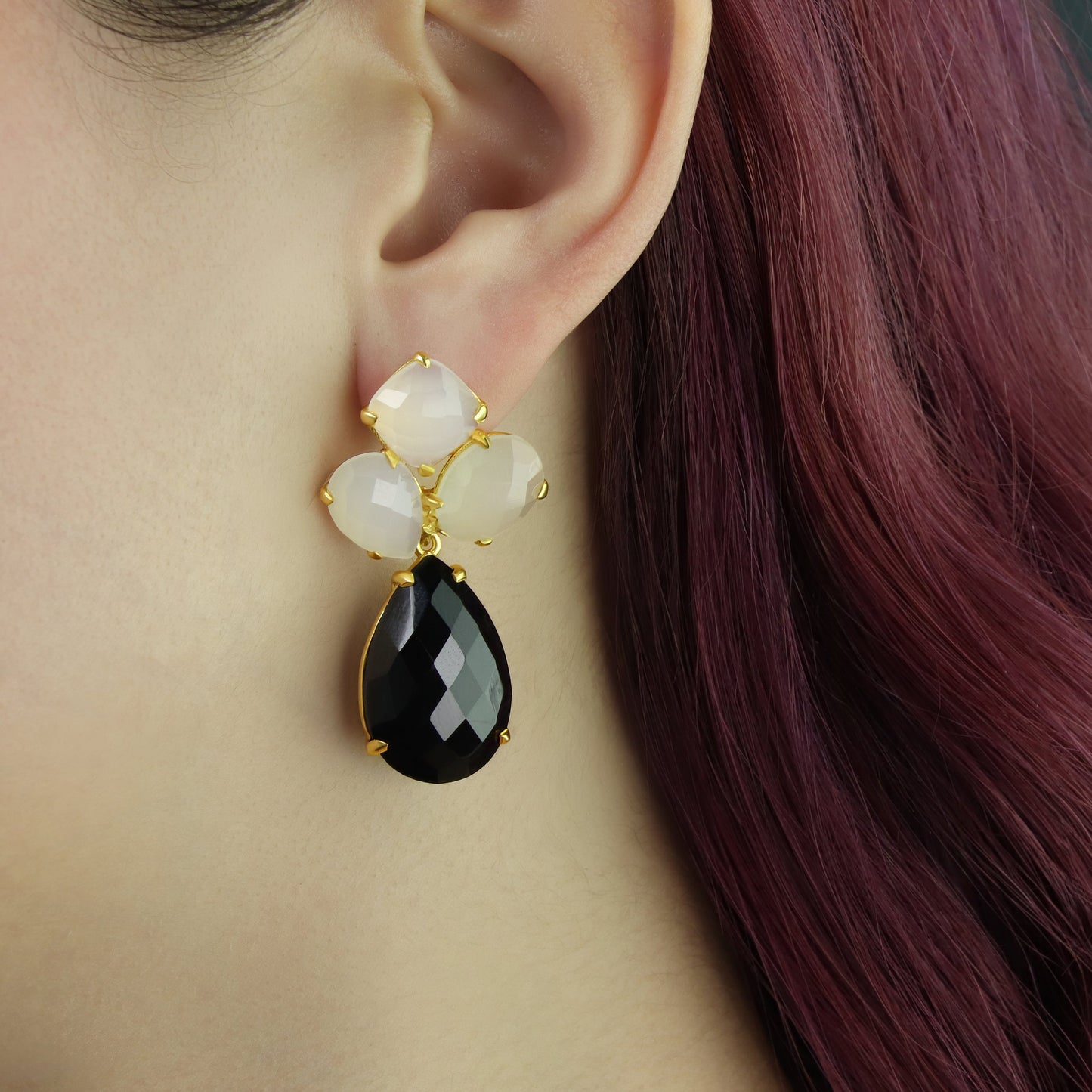 GIOVE MIO Aretes Colgantes Two Ways en Plata 925 Bañada en Oro Amarillo de 18Kt con Calcedonia. Plata 925 Bañada en Oro 18Kt / Amarillo / 20X37MM