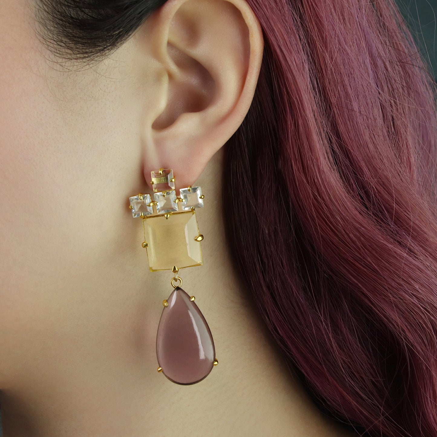 GIOVE MIO Aretes Colgantes Donna Innamorata en Plata 925 Bañada en Oro Amarillo de 18Kt con Cuarzo. Plata 925 Bañada en Oro 18Kt / Amarillo / 18X64MM