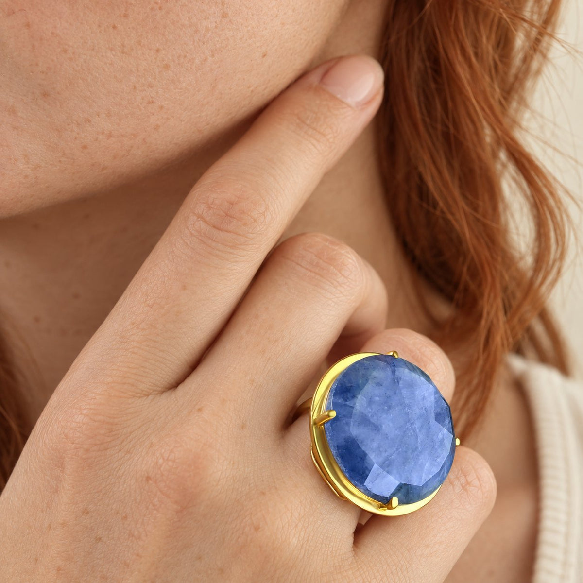 GIOVE MIO Anillo Fashion Nettuno en Plata 925 Bañada en Oro Amarillo de 18Kt con Lapislázuli. Plata 925 Bañada en Oro 18Kt / Amarillo / 27MM