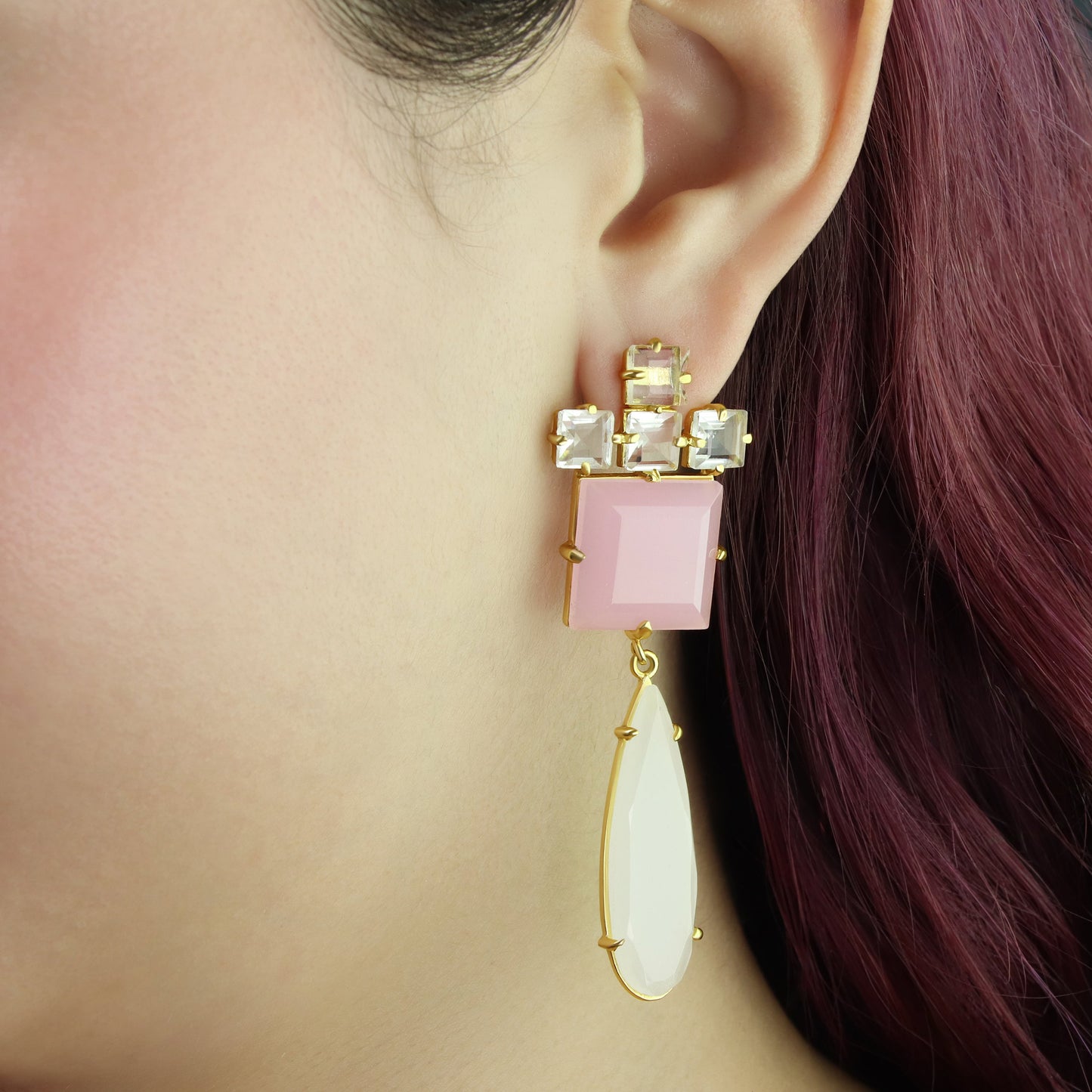 GIOVE MIO Aretes Colgantes Venusina en Plata 925 Bañada en Oro Amarillo de 18Kt con Cuarzo. Plata 925 Bañada en Oro 18Kt / Amarillo / 22X70MM