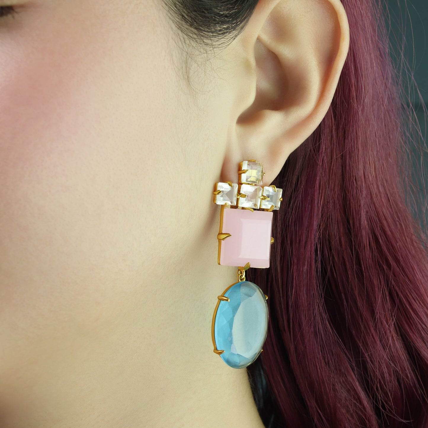 GIOVE MIO Aretes Colgantes en Plata 925 Bañada en Oro Amarillo de 18Kt con Topacio y Cuarzo. Plata 925 Bañada en Oro 18Kt / Amarillo / 18X58MM