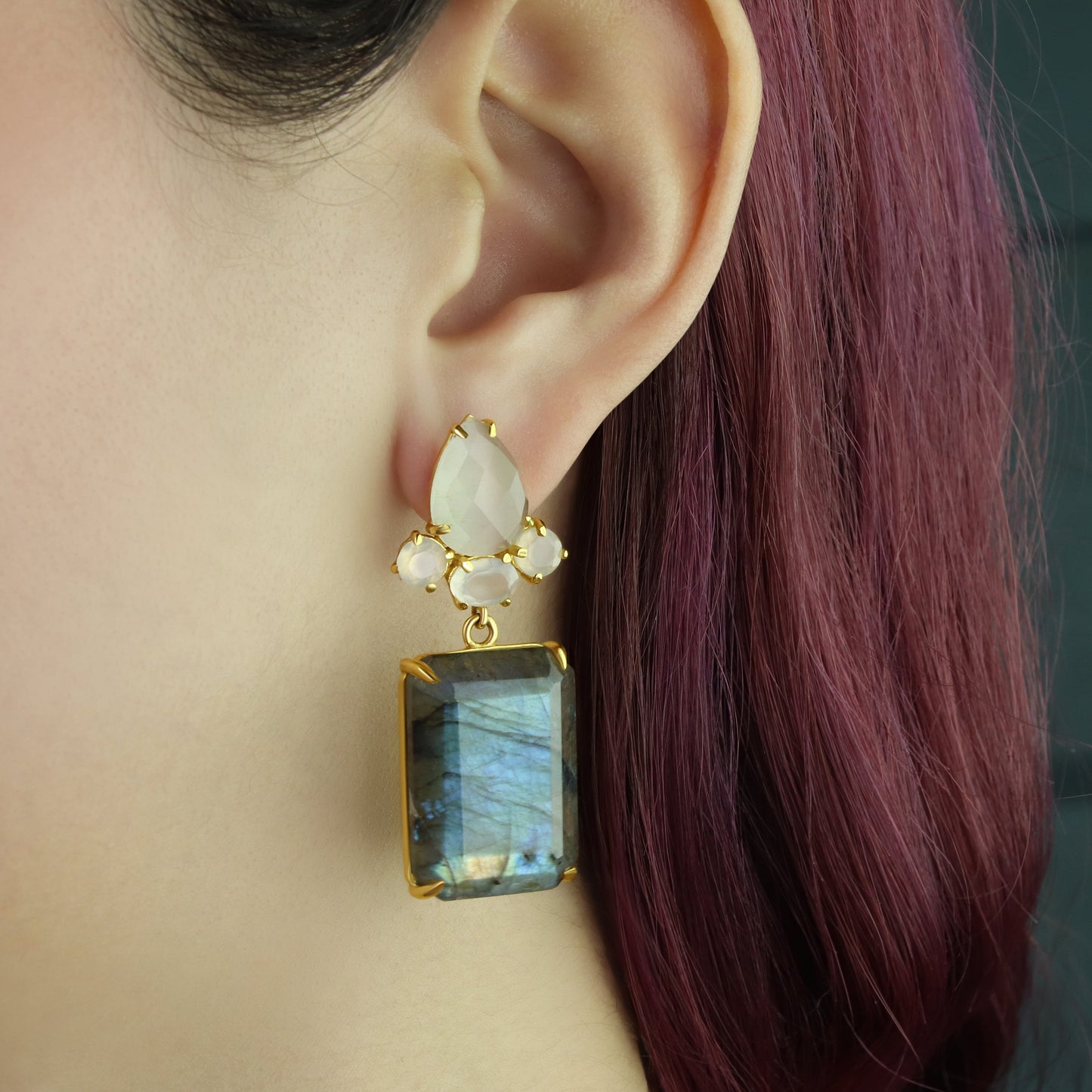 GIOVE MIO Aretes Colgantes Gemelli Luminosi en Plata 925 Bañada en Oro Amarillo de 18Kt con Cuarzo. Plata 925 Bañada en Oro 18Kt / Amarillo / 18X48MM