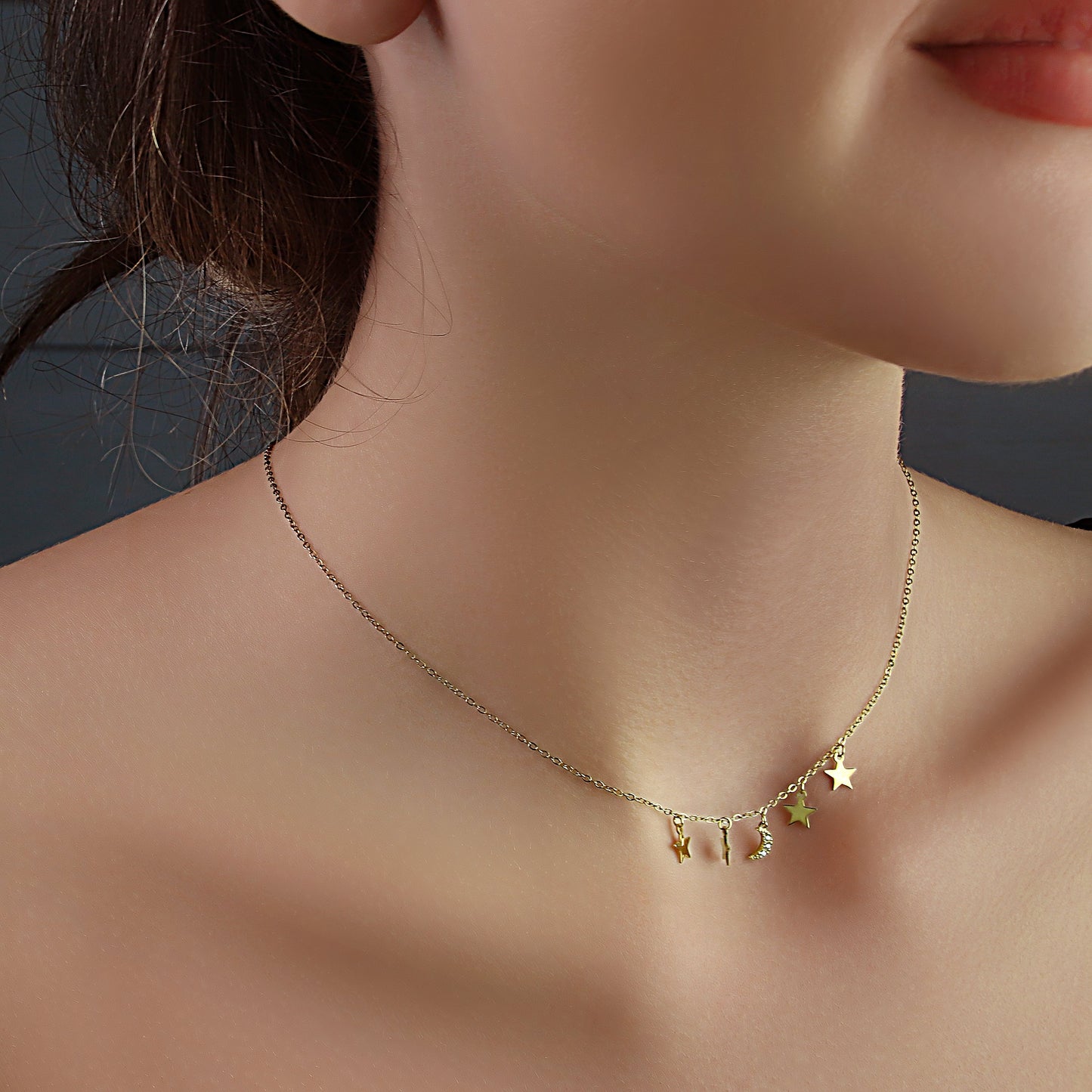 GIOVE MIO Cadena Estrella Luna y Lune E Stelle en Plata 925 Bañada en Oro Amarillo de 18Kt. Plata 925 Bañada en Oro 18Kt / Amarillo