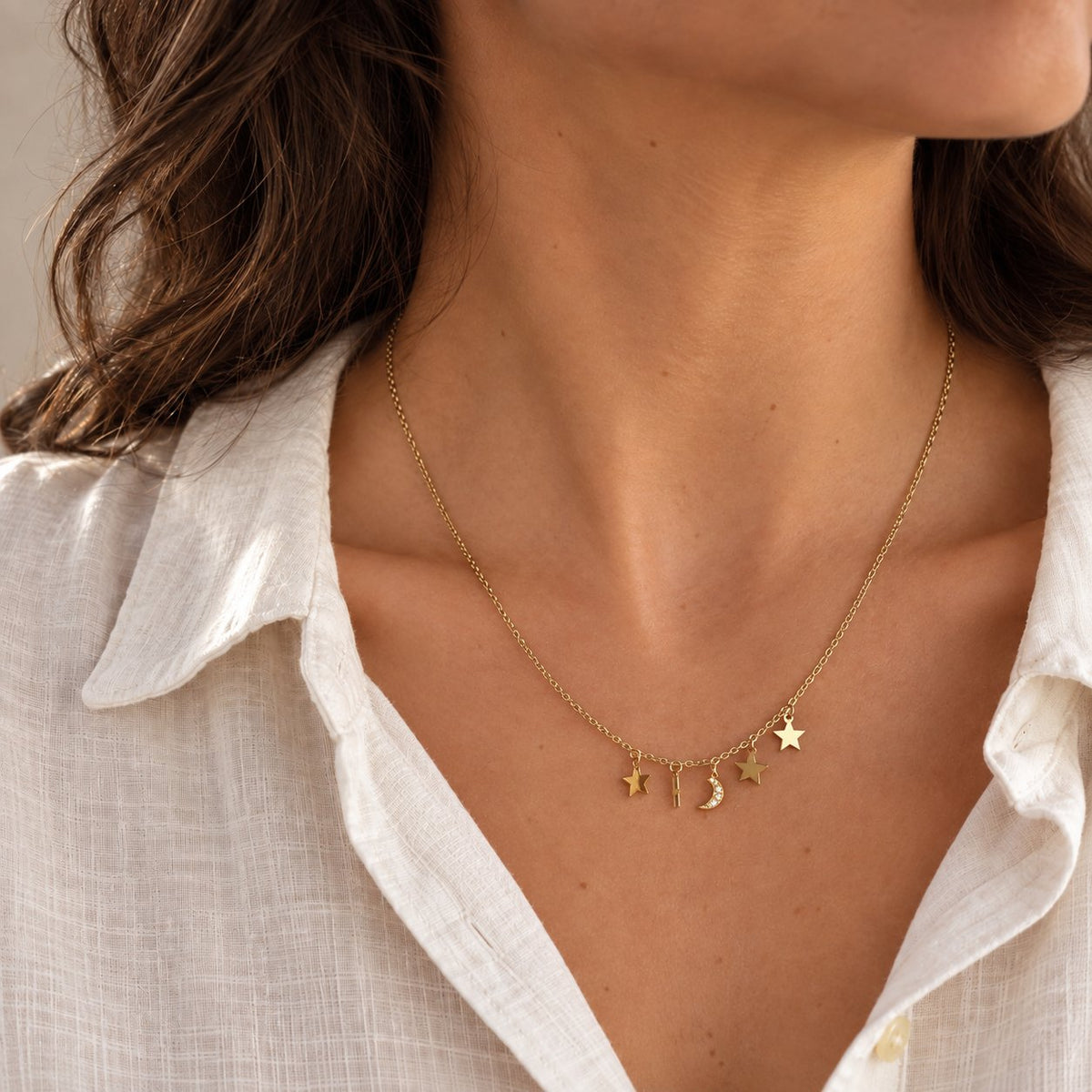 GIOVE MIO Cadena Estrella Luna y Lune E Stelle en Plata 925 Bañada en Oro Amarillo de 18Kt. Plata 925 Bañada en Oro 18Kt / Amarillo