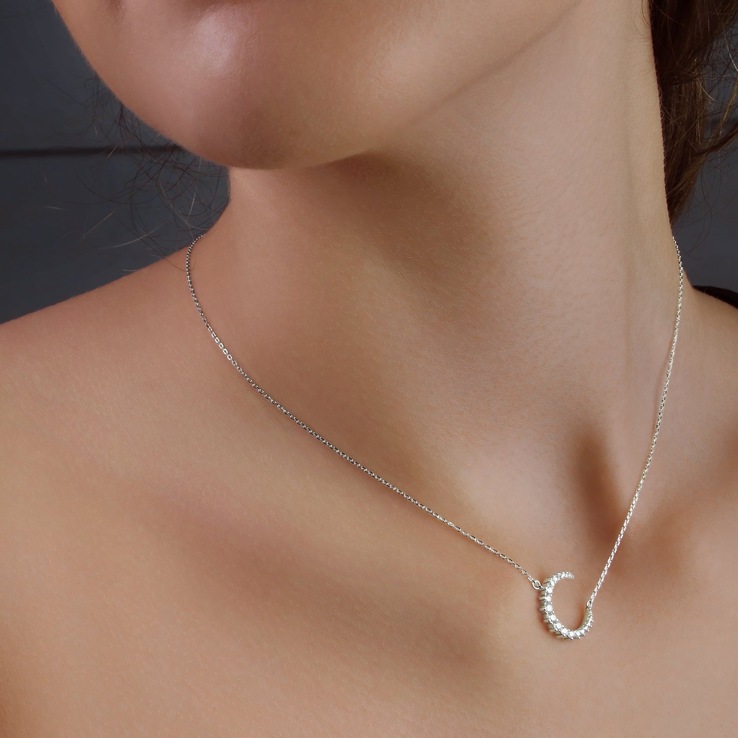 GIOVE MIO CHAIN NECKLACE WITH CRESCENT MOON CHARM IN 925 PINK SILVER