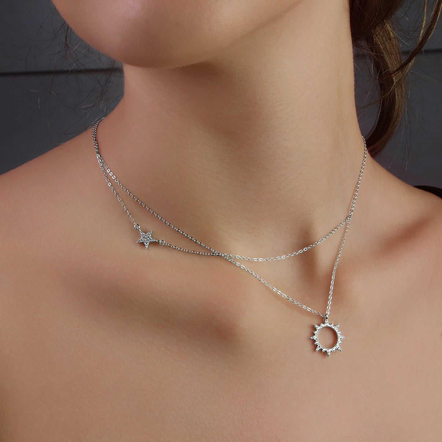 GIOVE MIO Cadena Sol Estrella y Sole Estalle en Plata 925. Plata 925 / Blanco / 16MM 8MM