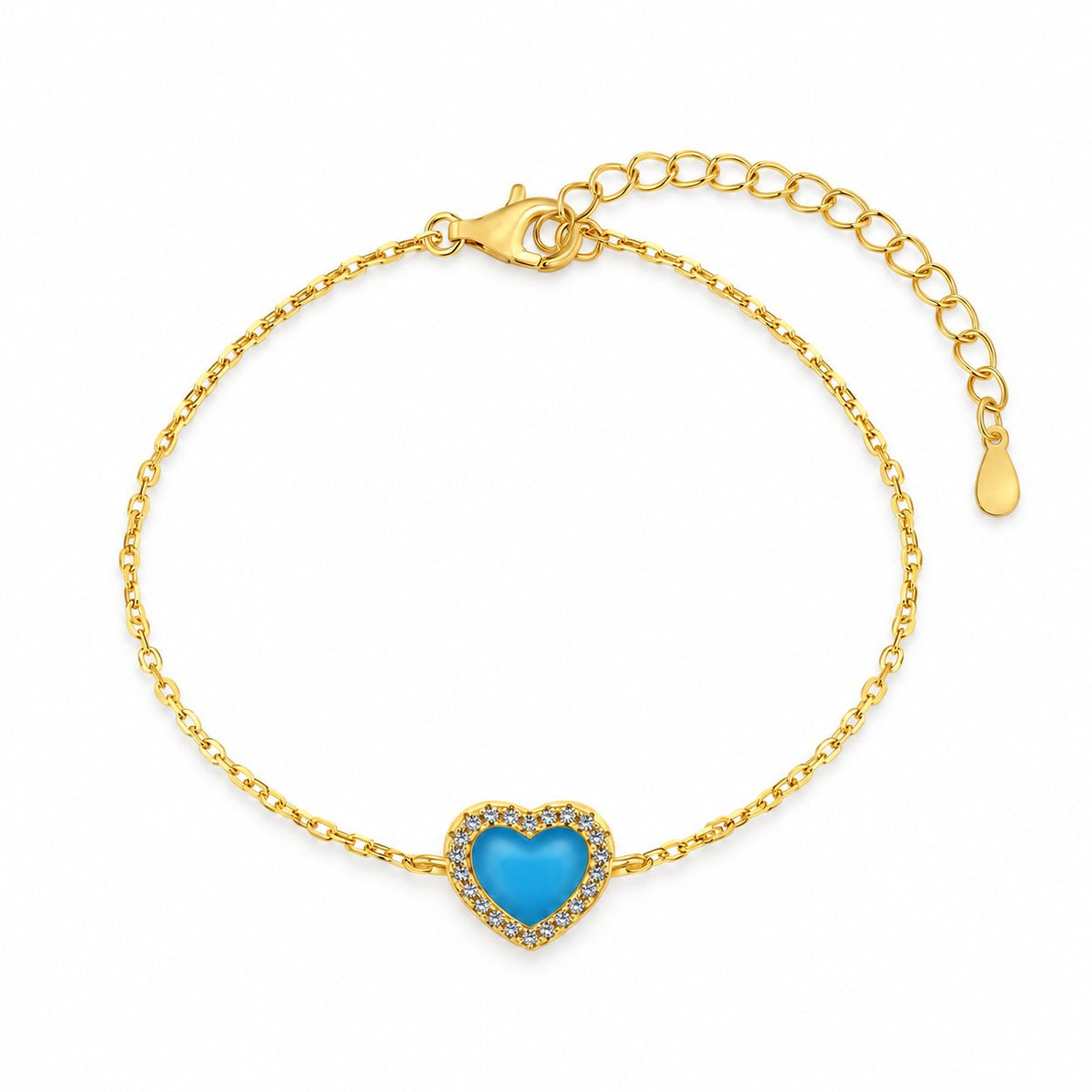 GIOVE MIO Pulsera de Cadena Cuore Mio Turquesa en Plata 925 Bañada en Oro Amarillo de 18Kt. Plata 925 Bañada en Oro 18Kt / Amarillo / 9X10MM