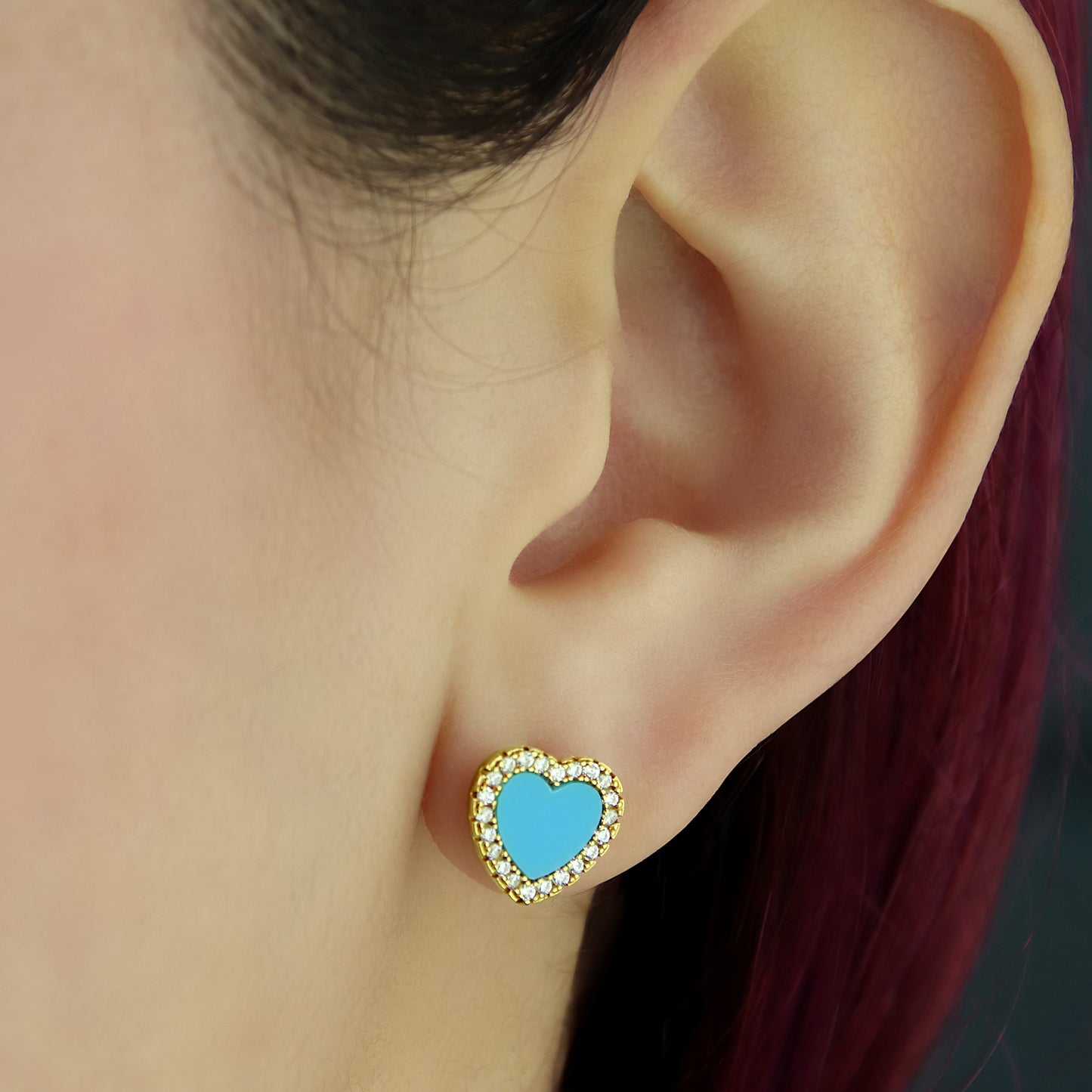 GIOVE MIO Studs Cuore Mio Turquesa en Plata 925 Bañada en Oro Amarillo de 18Kt. Plata 925 Bañada en Oro 18Kt / Amarillo / 9X11MM