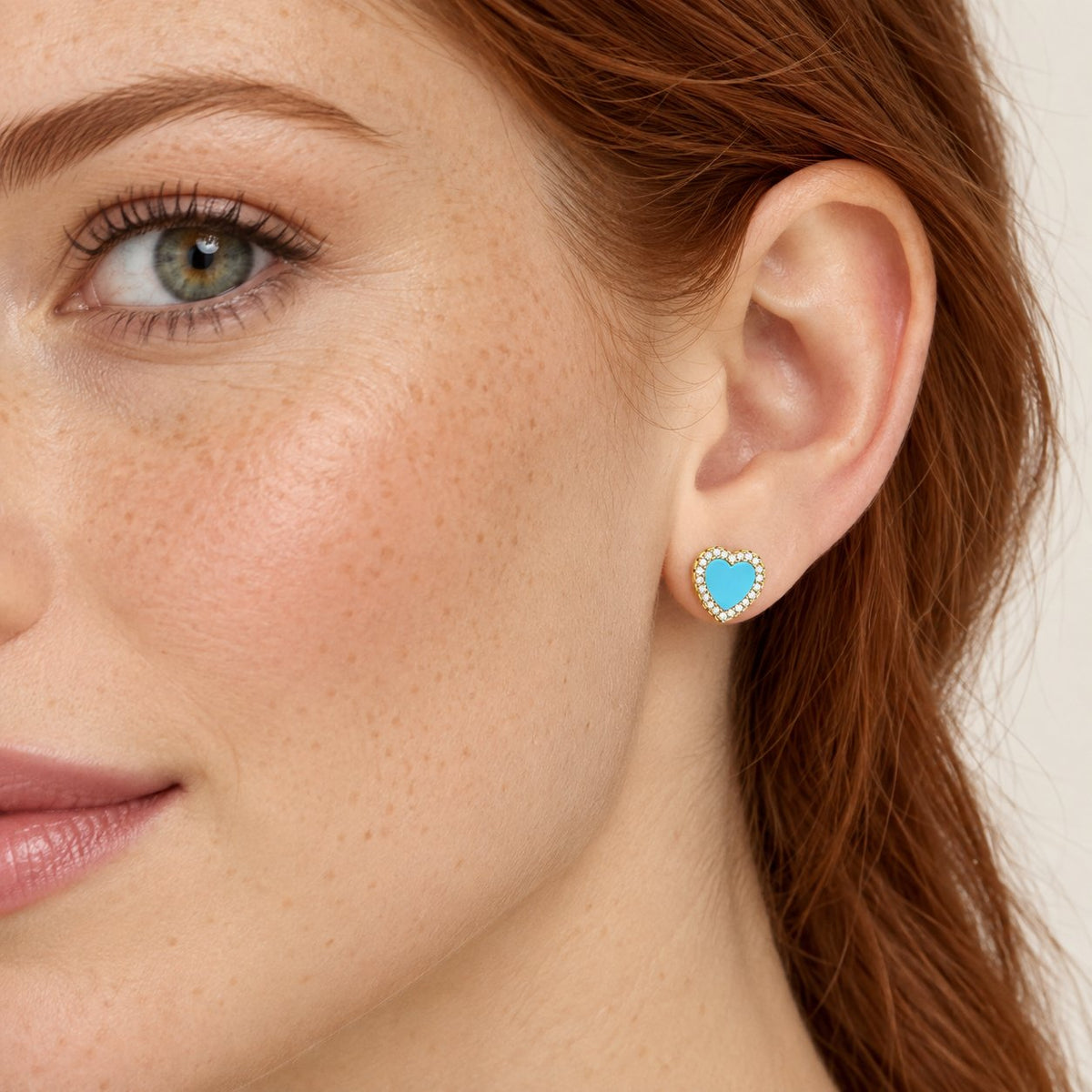 GIOVE MIO Studs Cuore Mio Turquesa en Plata 925 Bañada en Oro Amarillo de 18Kt. Plata 925 Bañada en Oro 18Kt / Amarillo / 9X11MM