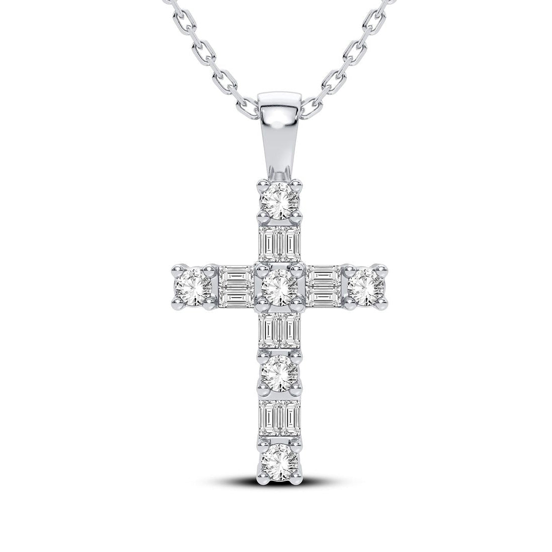 GIOVE MIO Dije de Cruz en Oro Blanco de 14Kt con Diamantes Naturales y Diamantes Creados en Laboratorio. Oro 14Kt / Blanco / 10X15MM