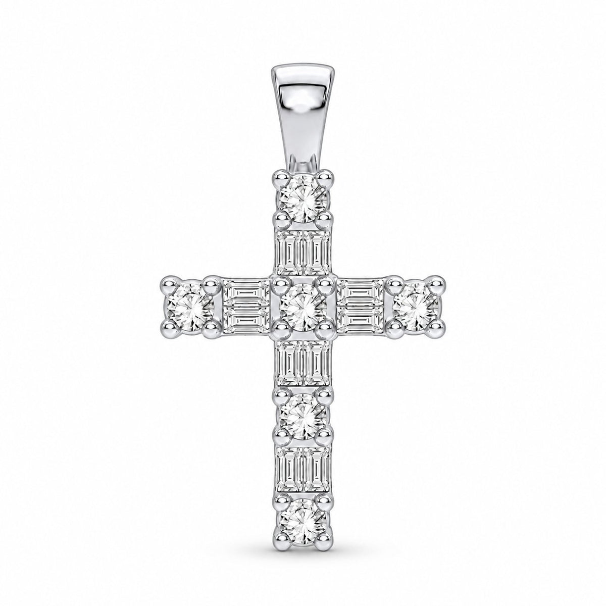 GIOVE MIO Dije de Cruz en Oro Blanco de 14Kt con Diamantes Naturales y Diamantes Creados en Laboratorio. Oro 14Kt / Blanco / 10X15MM