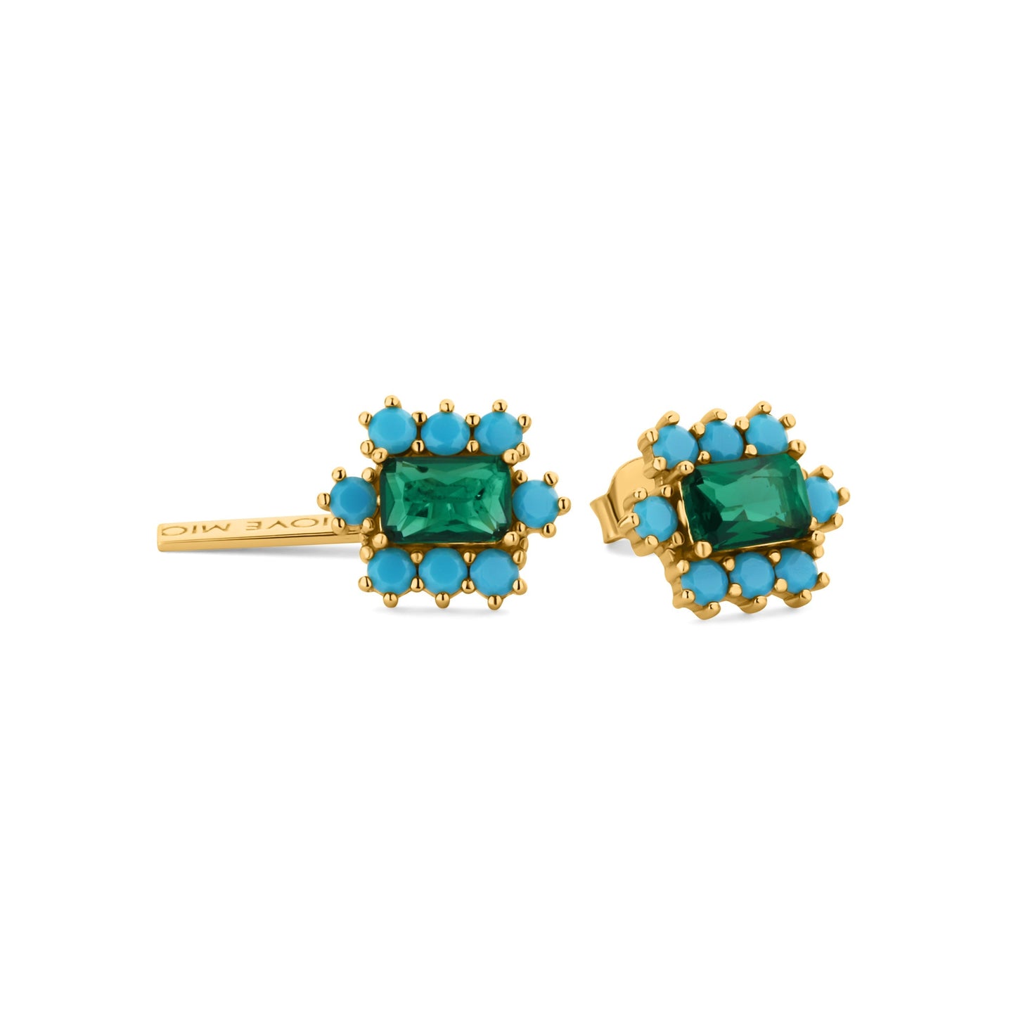 GIOVE MIO Studs Celina Green en Plata 925 Bañada en Oro Amarillo de 18Kt. Plata 925 Bañada en Oro 18Kt / Amarillo / 11X9MM
