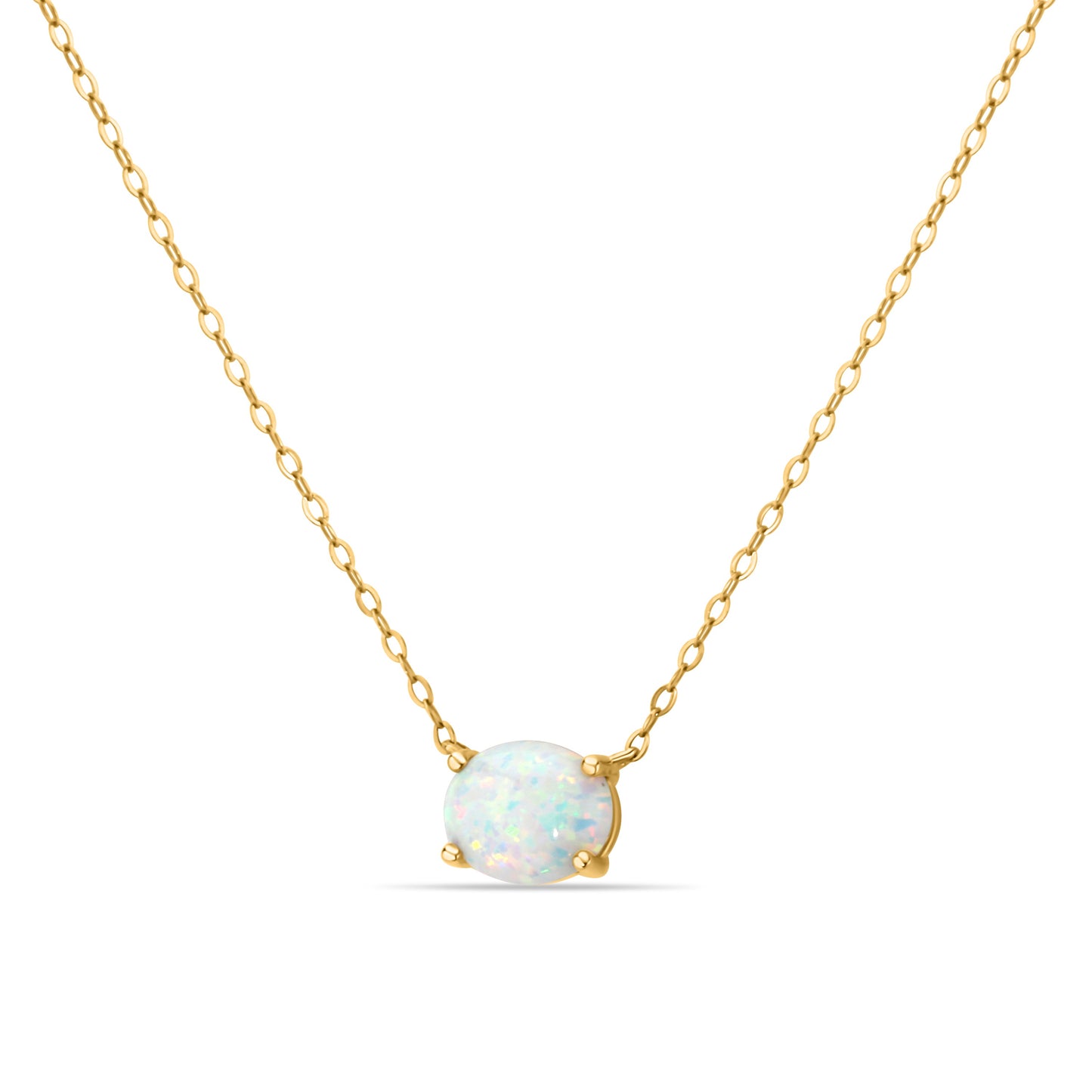 GIOVE MIO ROLO CHAIN NECKLACE WITH BIRTH GEM CHARM IN 10KT YELLOW GOLD, 43 CM LONG, WITH OPAL CT.