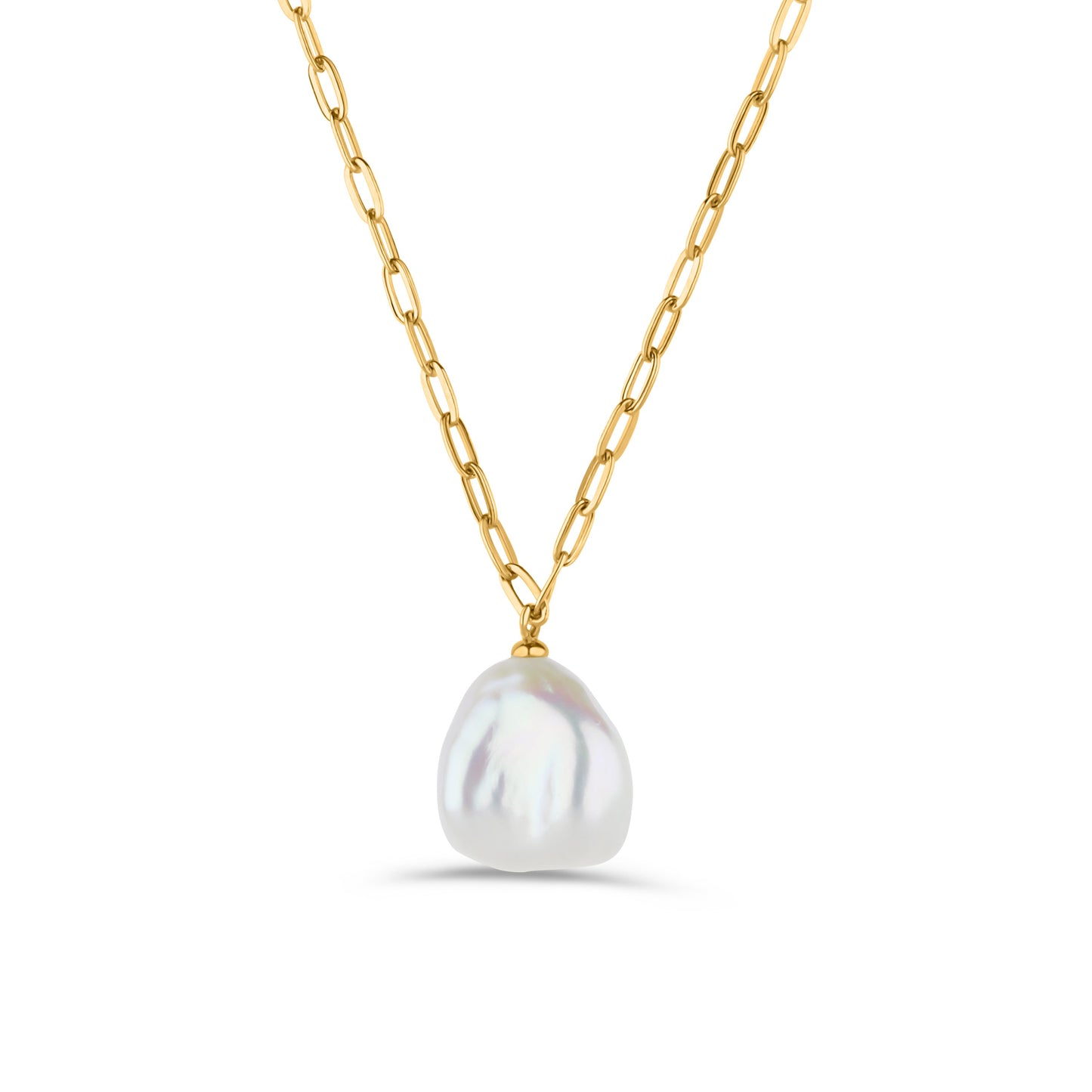 GIOVE MIO CABLE CHAIN NECKLACE WITH 10KT YELLOW GOLD PENDANT, 45 CM LONG, WITH CT PEARL.