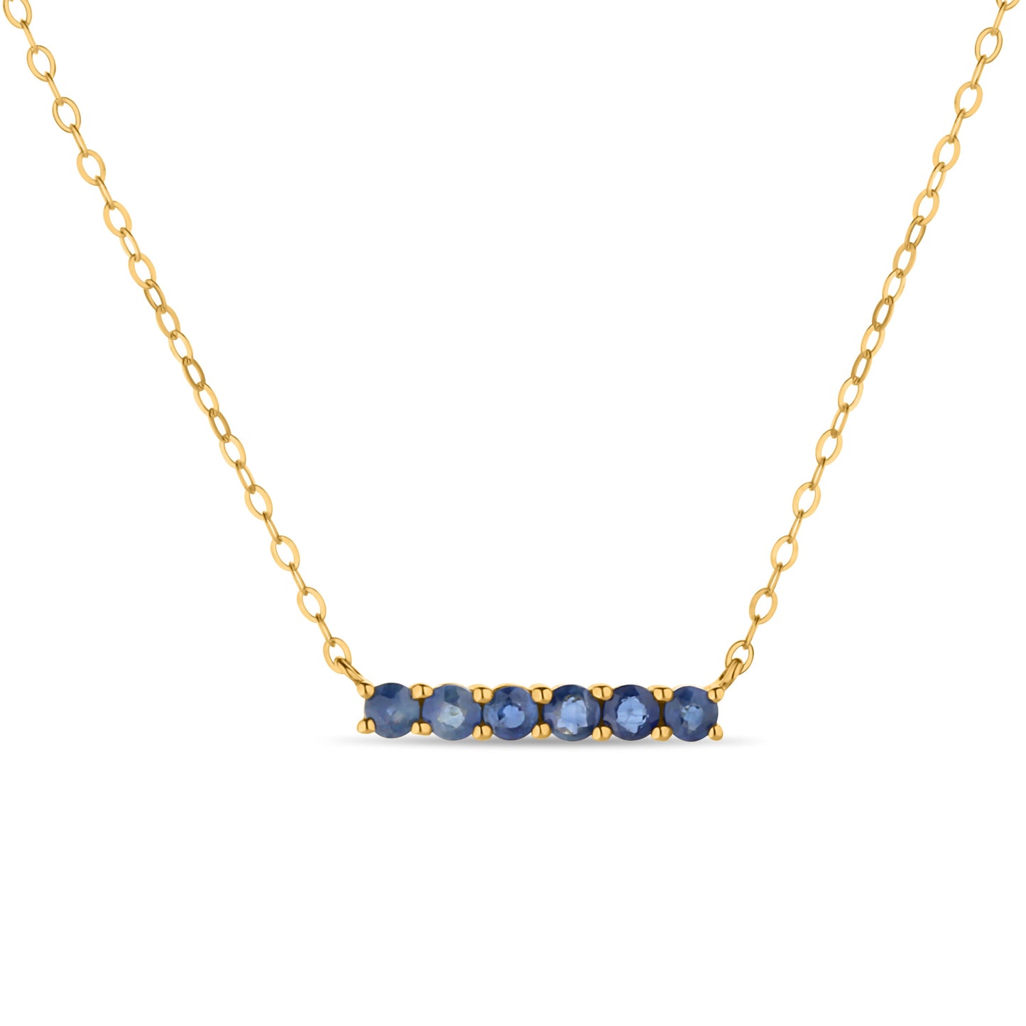 GIOVE MIO CABLE CHAIN NECKLACE WITH BAR CHARM IN 10KT YELLOW GOLD, 43 CM LONG, WITH CT SAPPHIRE.
