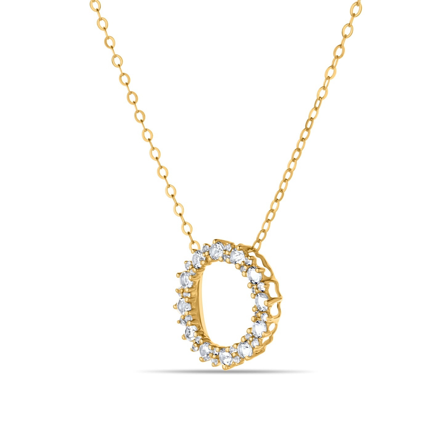 GIOVE MIO Cadena con Dije Circular y Gemas en Oro Amarillo de 14Kt con Topacios Blancos. Oro 14Kt / Amarillo / 14MM