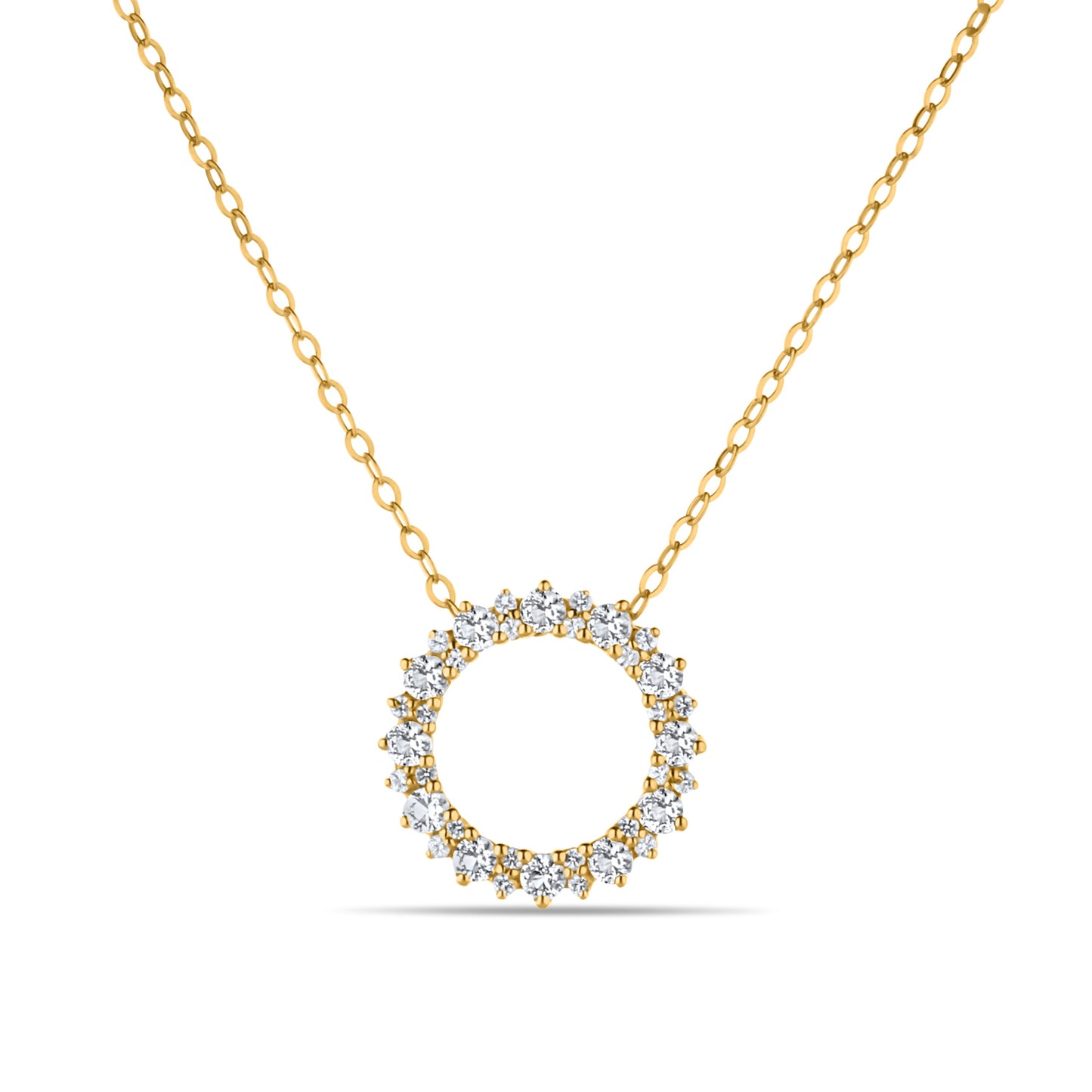GIOVE MIO CABLE CHAIN NECKLACE WITH GOOD KARMA CHARM IN 14KT YELLOW GOLD, 45 CM LONG, WITH WHITE TOPAZ CT.