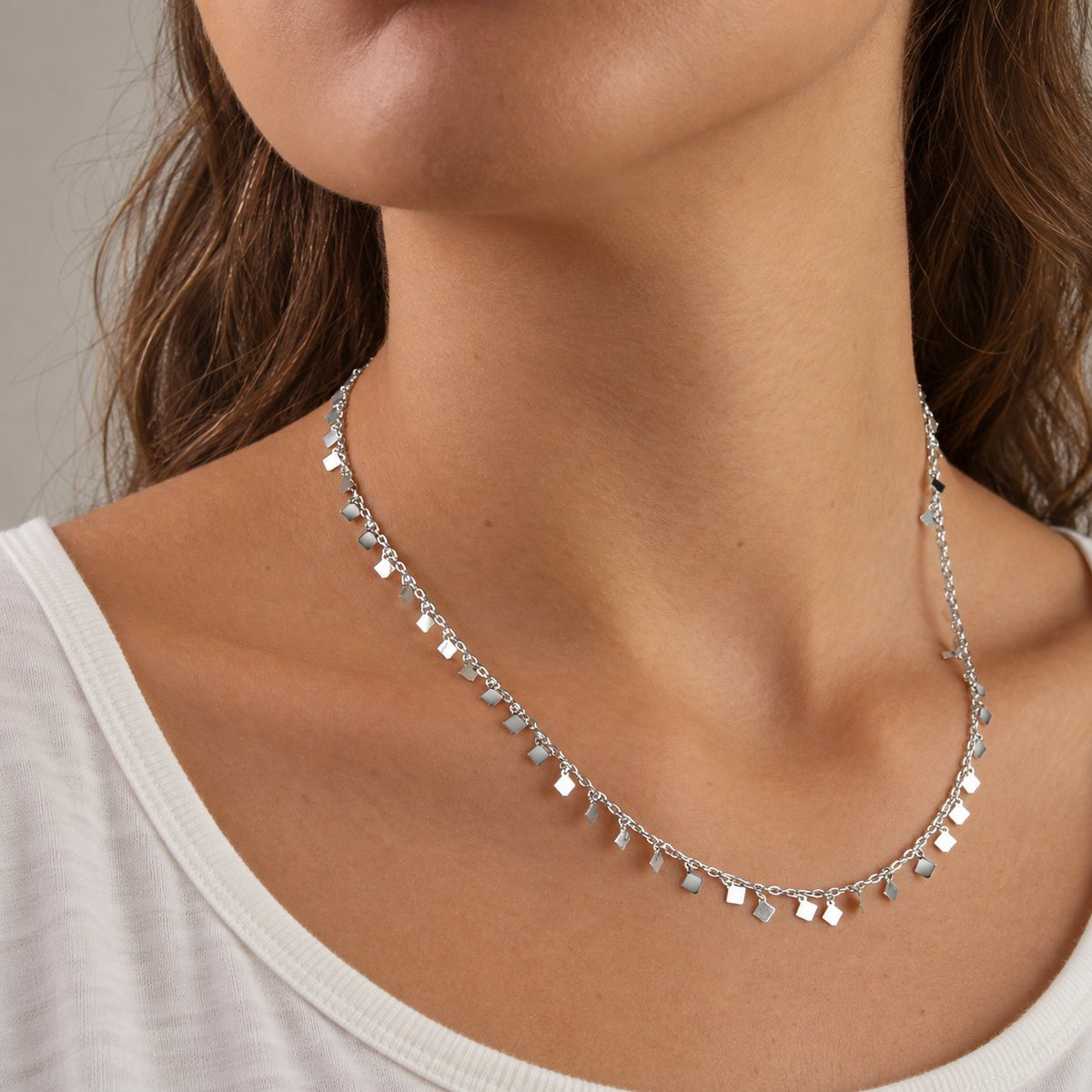GIOVE MIO Cadena con Dijes de Brillantes en Plata 925. Plata 925 / Blanco