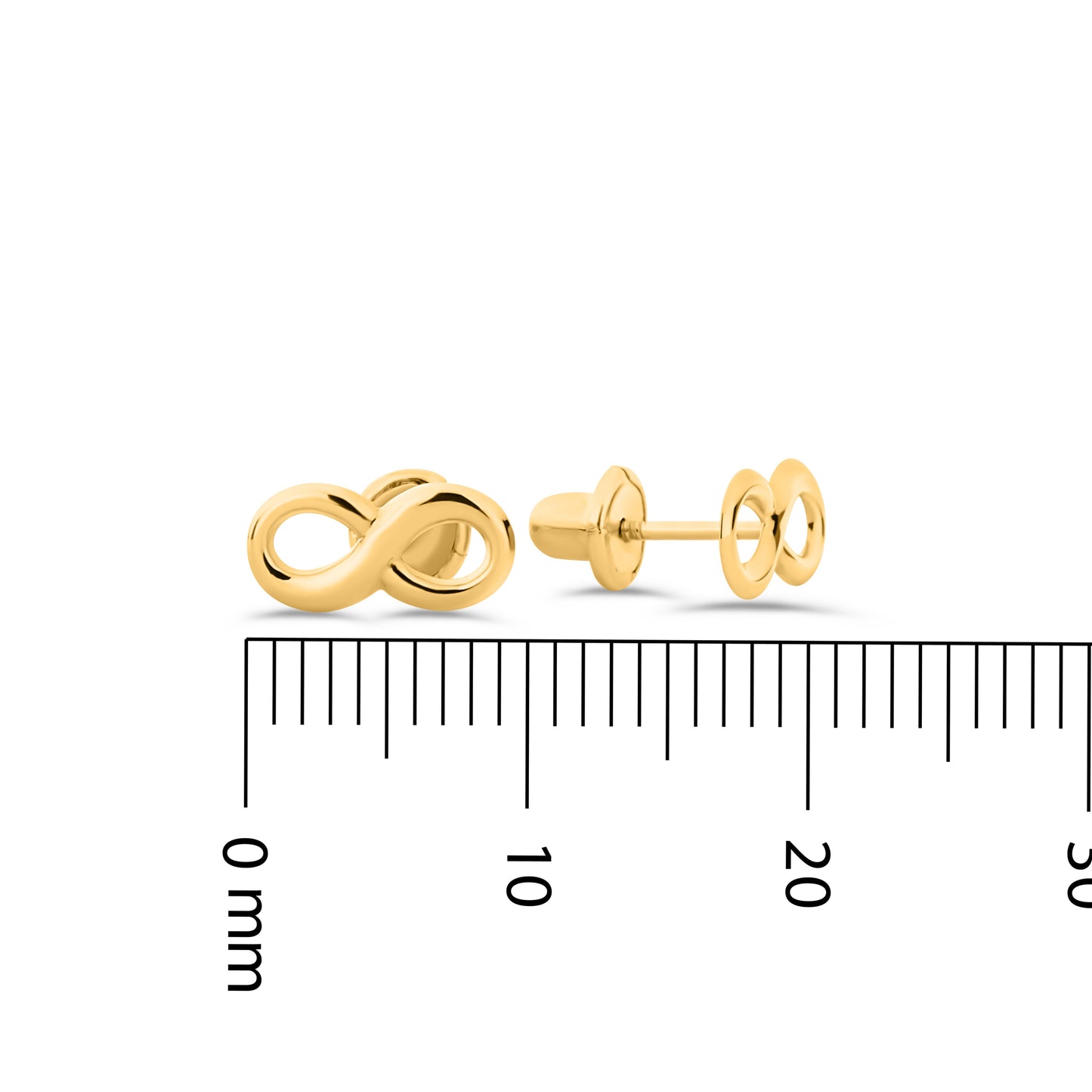 GIOVE MIO: Aretes de bebé INFINITO-INFINITO con dije de infinito en oro amarillo de 18kt para un estilo seguro y elegante. ¡Haz brillar a tu pequeño con esta joya única! ORO 18KT / AMARILLO