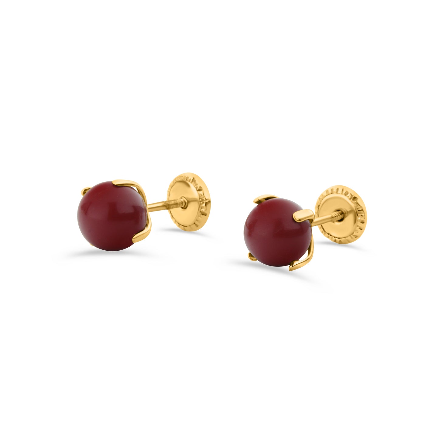 GIOVE MIO: Aretes Studs en Oro Amarillo de 18kt con Cierre de Seguridad y Coral ¡Atrévete a Brillar con Estilo! ORO 18KT / AMARILLO / 6 MM