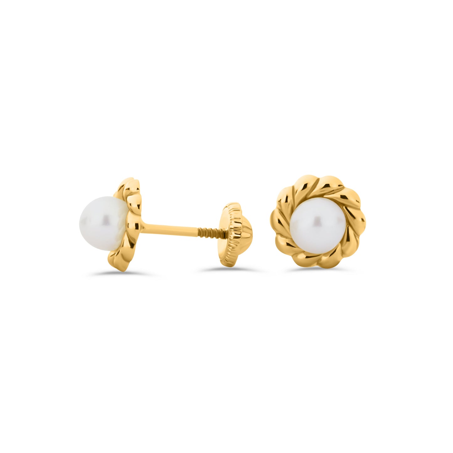 GIOVE MIO: Aretes de Bebé en Oro Amarillo de 18kt con Cierre de Seguridad y Perla - La Elegancia Perfecta para Tu Pequeño Tesoro. ¡Haz Que Brille con Estilo! ORO 18KT / AMARILLO