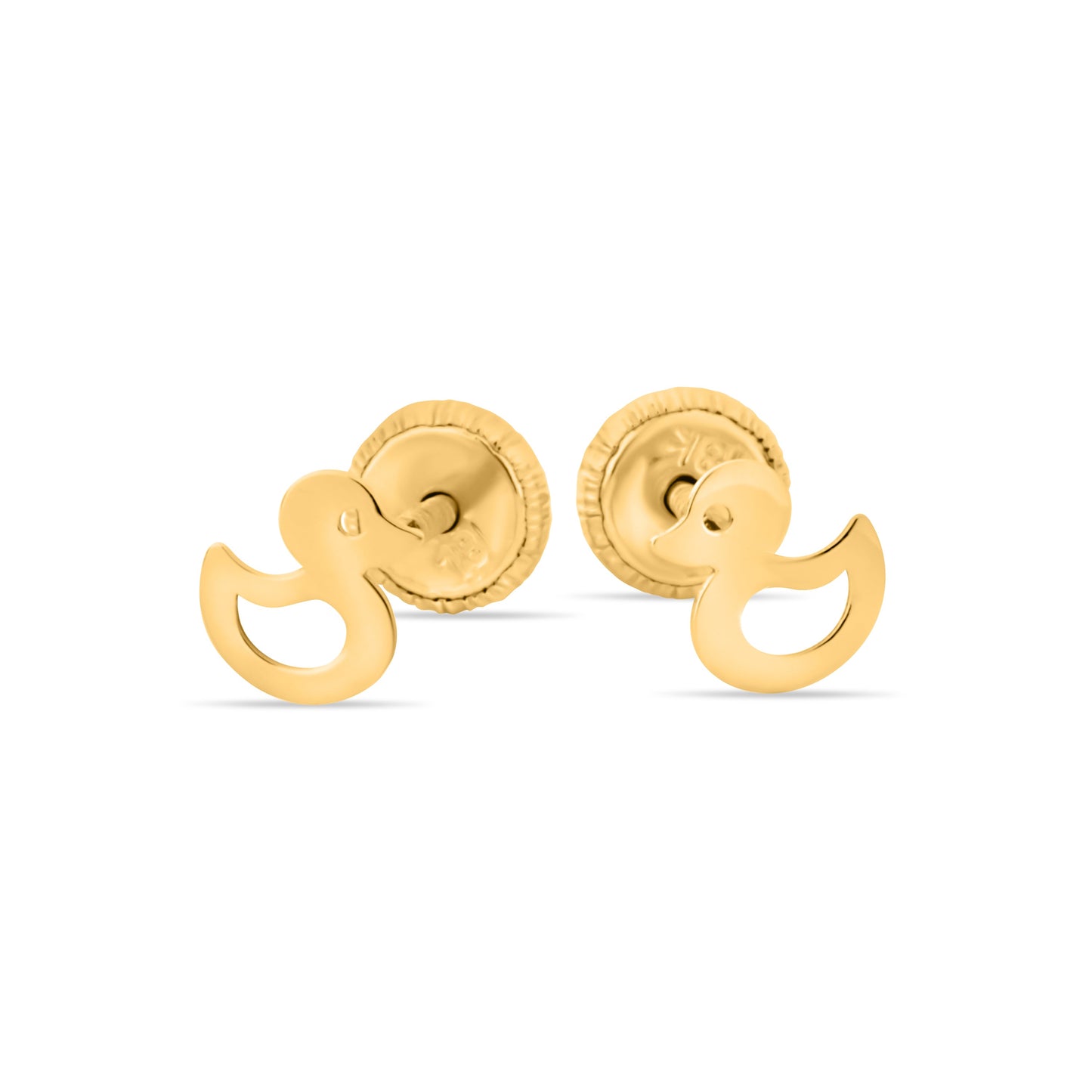 GIOVE MIO: Aretes de bebé PATITO en oro amarillo de 18kt con cierre seguro para tu tesoro más preciado.¡Destaca su belleza desde recién nacido! ORO 18KT / AMARILLO