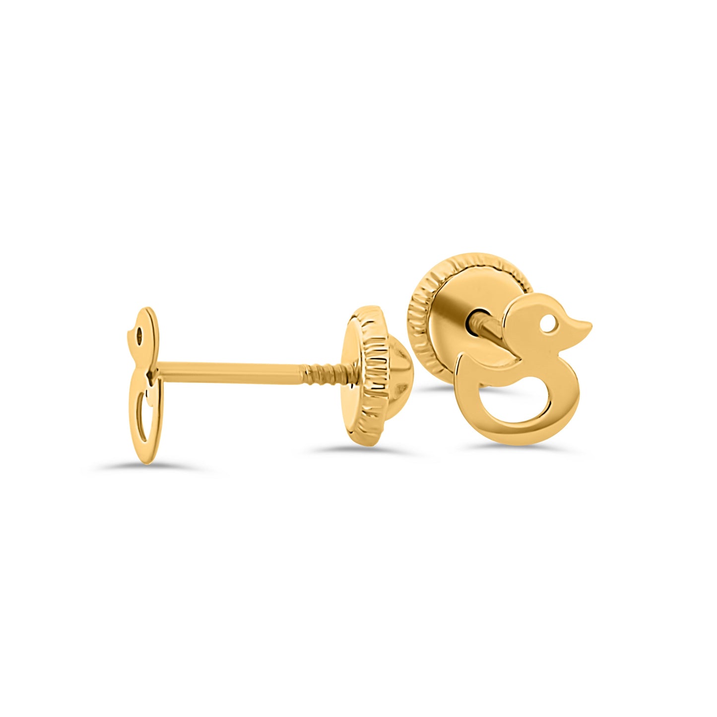 GIOVE MIO: Aretes de bebé PATITO en oro amarillo de 18kt con cierre seguro para tu tesoro más preciado.¡Destaca su belleza desde recién nacido! ORO 18KT / AMARILLO