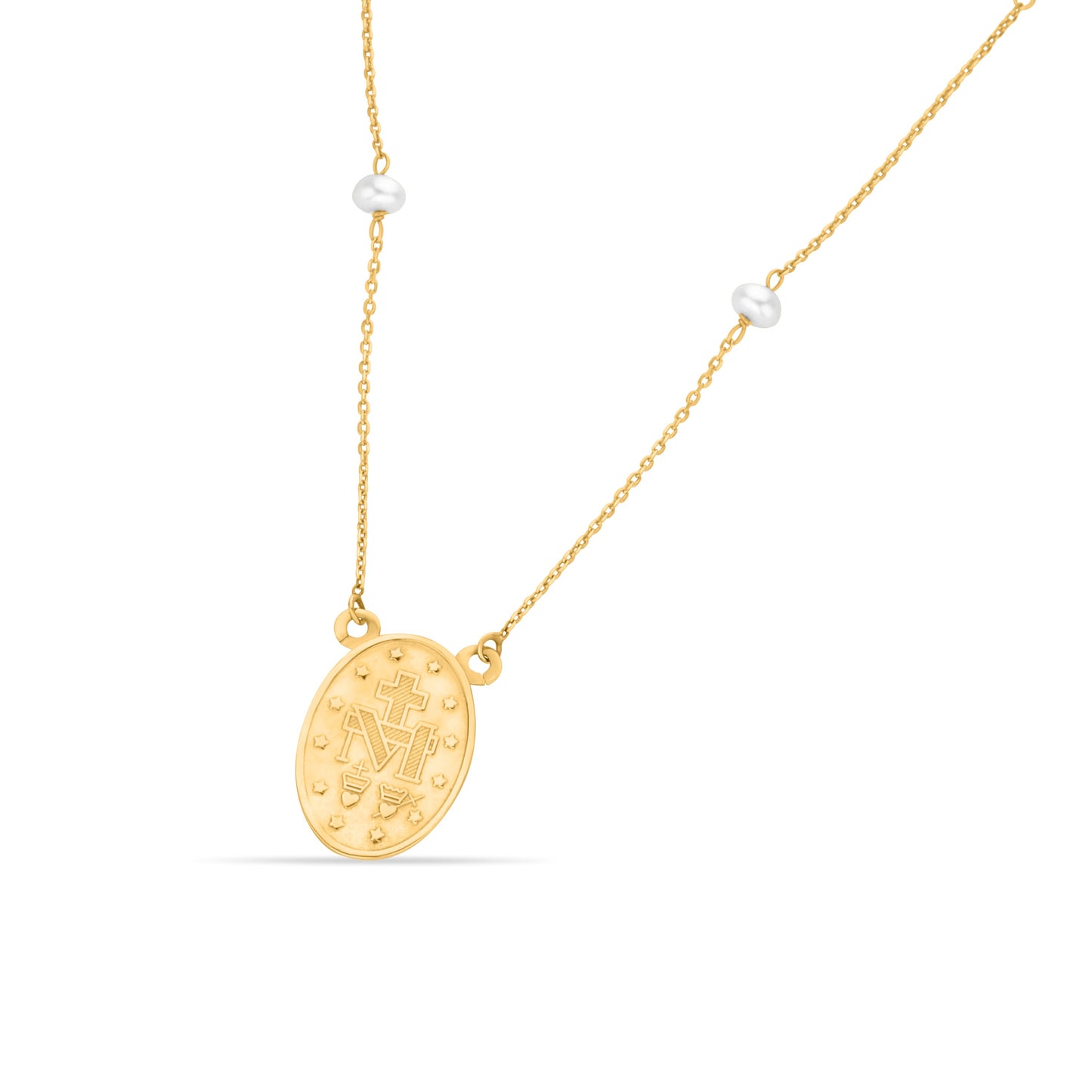 GIOVE MIO: Joya de oro amarillo con medalla de la Virgen Milagrosa y perla - Regalo único y significativo para esa persona especial. ¡Hazla sentir especial con esta cadena elegante y llena de propósito! ORO 18KT / AMARILLO