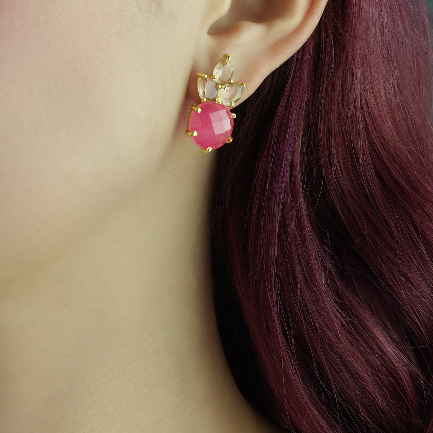 GIOVE MIO STUD EARRINGS IN 925 SILVER PLATED IN 18KT YELLOW GOLD, WITH QUARTZ CT.