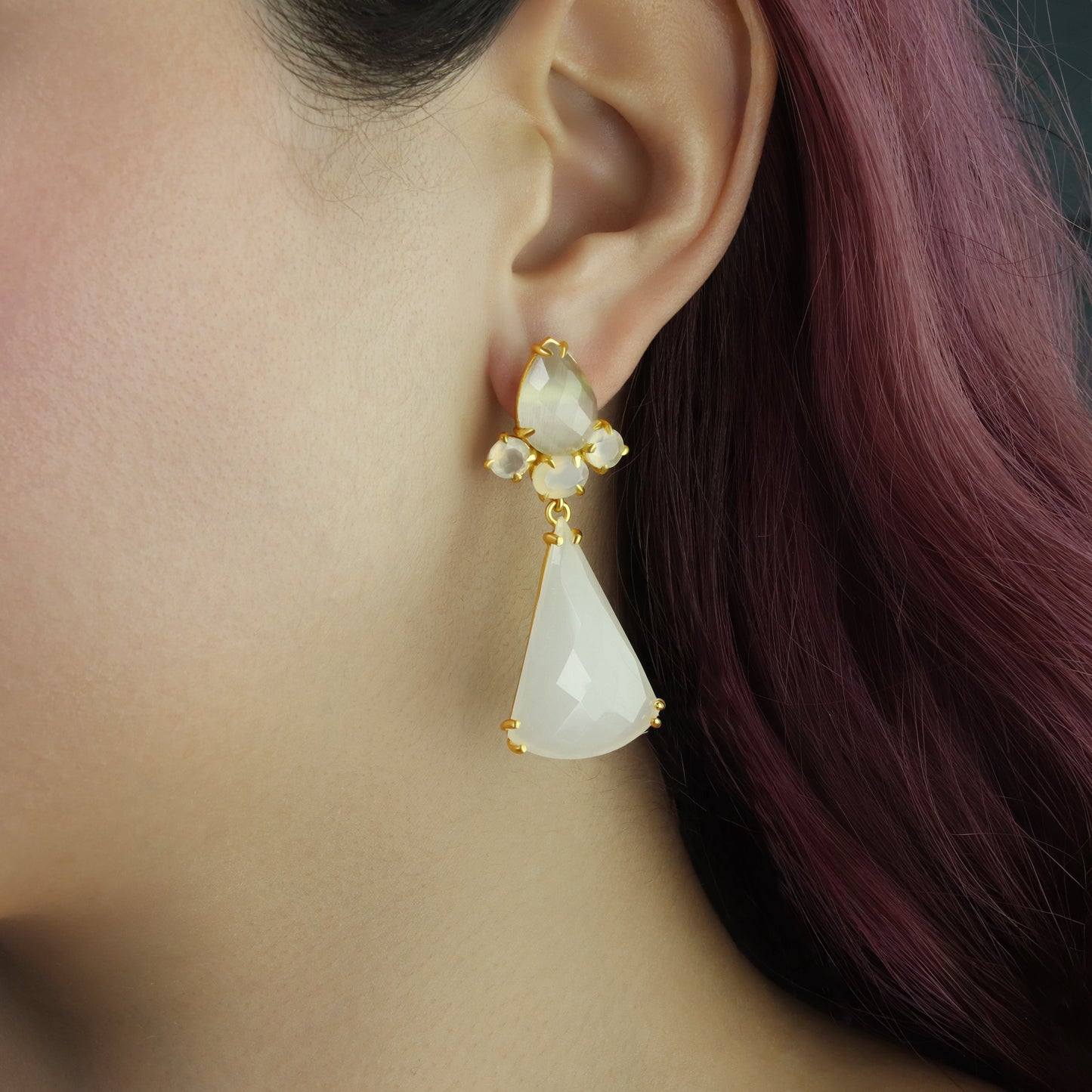 GIOVE MIO Aretes Colgantes Facetados Imperiale en Plata 925 Bañada en Oro Amarillo de 18Kt con Cuarzo. Plata 925 Bañada en Oro 18Kt / Amarillo / 20X53MM