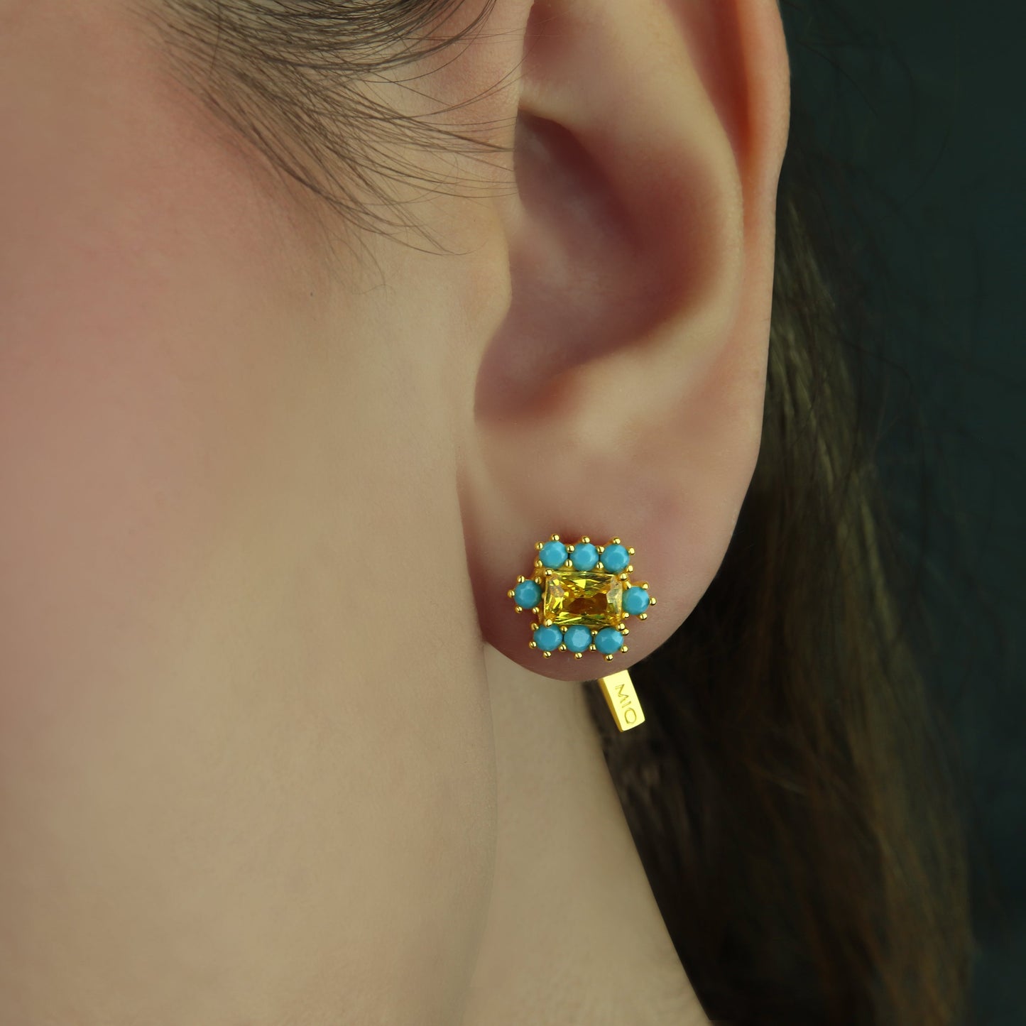 GIOVE MIO EARRINGS IN 925 SILVER PLATED IN 18KT YELLOW GOLD, WITH AMBER CT.