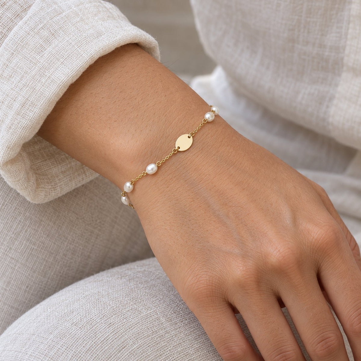 GIOVE MIO Pulsera con Cuentas con Cuentas en Oro Amarillo de 14Kt con Perlas Barrocas. Oro 14Kt / Amarillo