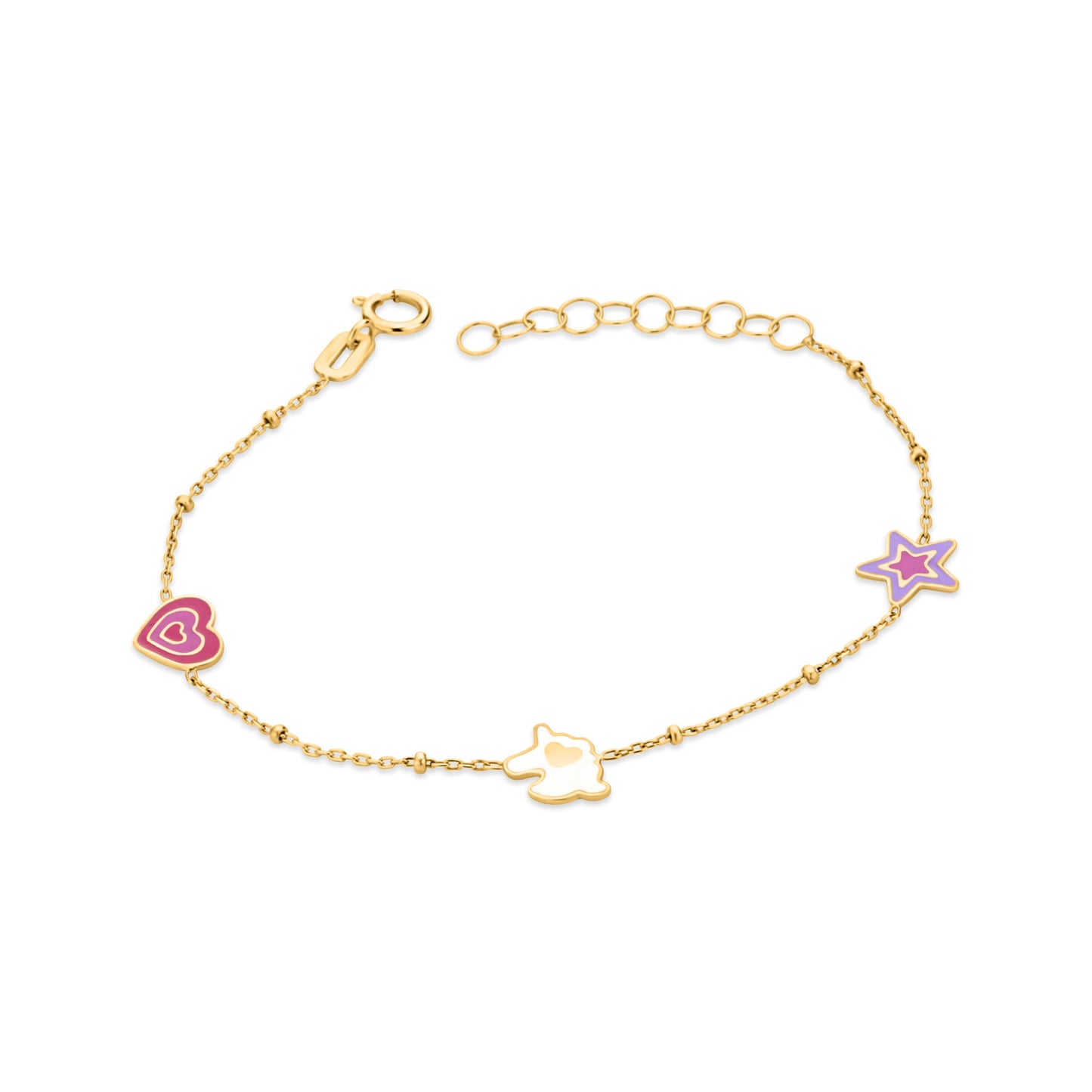 GIOVE MIO Pulsera de Cadena con Dijes de Corazón, Animal y Estrella en Oro Amarillo de 14Kt. Oro 14Kt / Amarillo