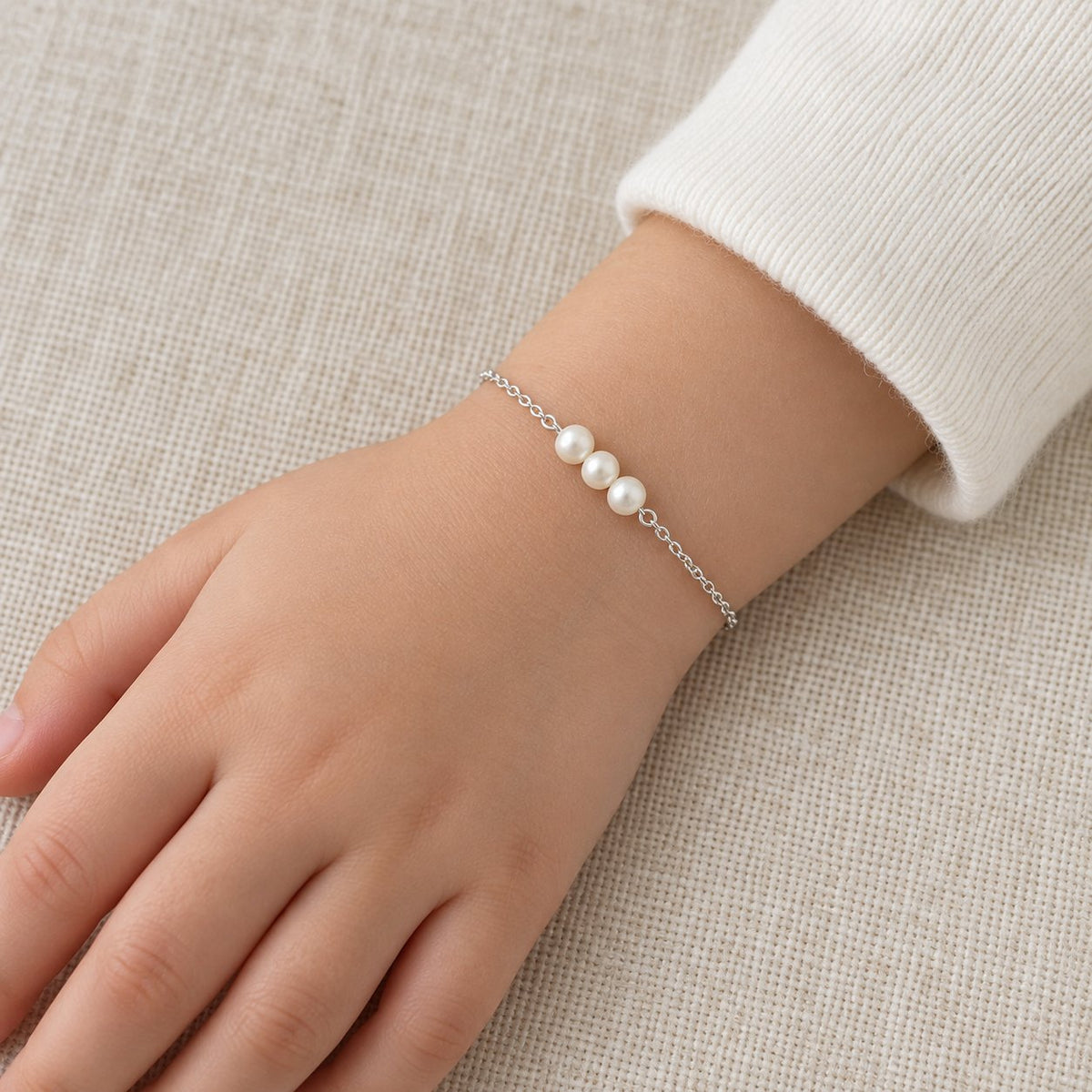 GIOVE MIO Pulsera con Cuentas con Perlas en Plata 925. Plata 925 / Blanco