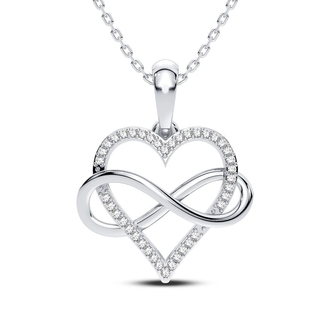 GIOVE MIO Dije de Corazón E Infinito en Oro Blanco de 14Kt con Diamantes Naturales. Oro 14Kt / Blanco / 17X16MM