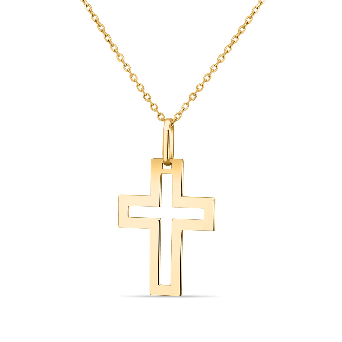GIOVE MIO CABLE CHAIN NECKLACE Linear cross necklace WITH CROSS CHARM IN 14KT YELLOW GOLD, 30 CM LONG