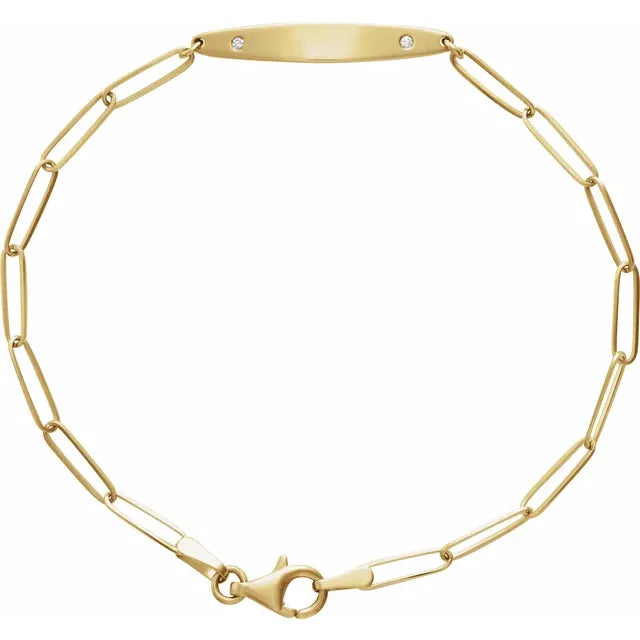 GIOVE MIO Pulsera de Cadena con Placa en Oro Amarillo de 14Kt con Diamantes Naturales. Oro 14Kt / Amarillo / 4X2.6MM