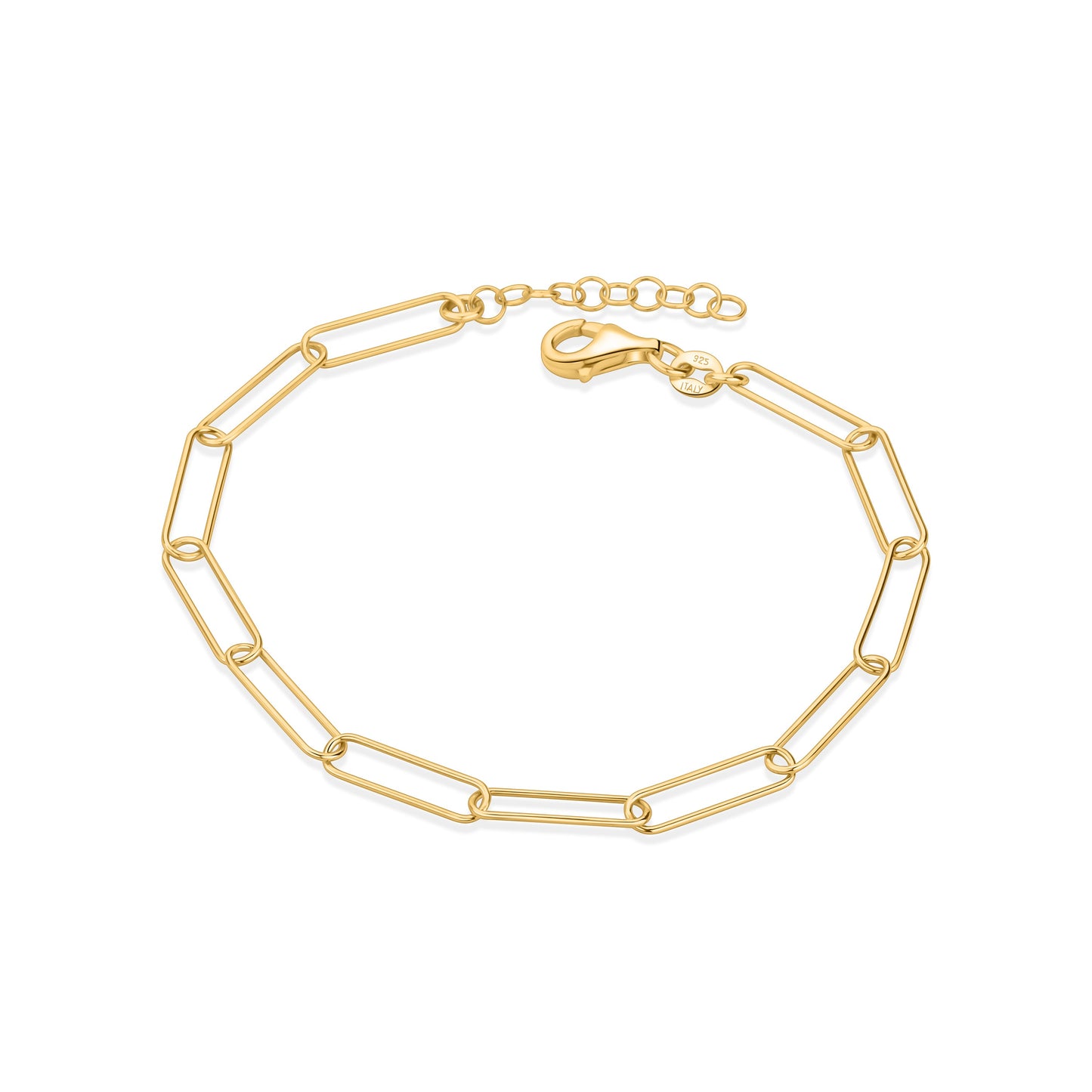 GIOVE MIO: 925 Silver Paper Clip Necklace and Bracelet with 18kt Gold Plating - Elegance and style in one piece! Shine bright with this 7" - 8" gold-plated 925 silver clip chain set!