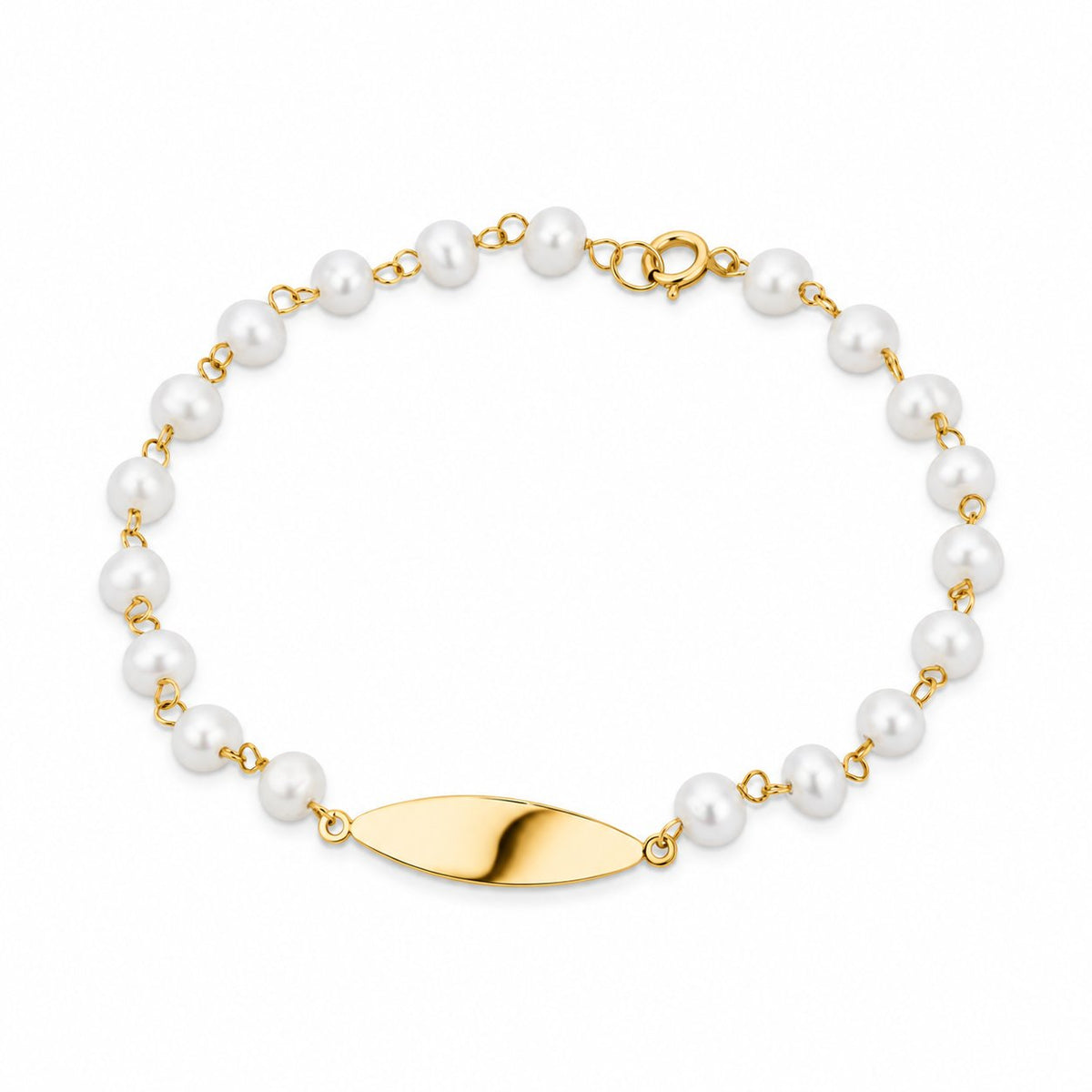 GIOVE MIO Esclava con Placa y Perlas en Oro Amarillo de 14Kt con Perlas Cultivadas de Aguadulce. Oro 14Kt / Amarillo / 5X21MM
