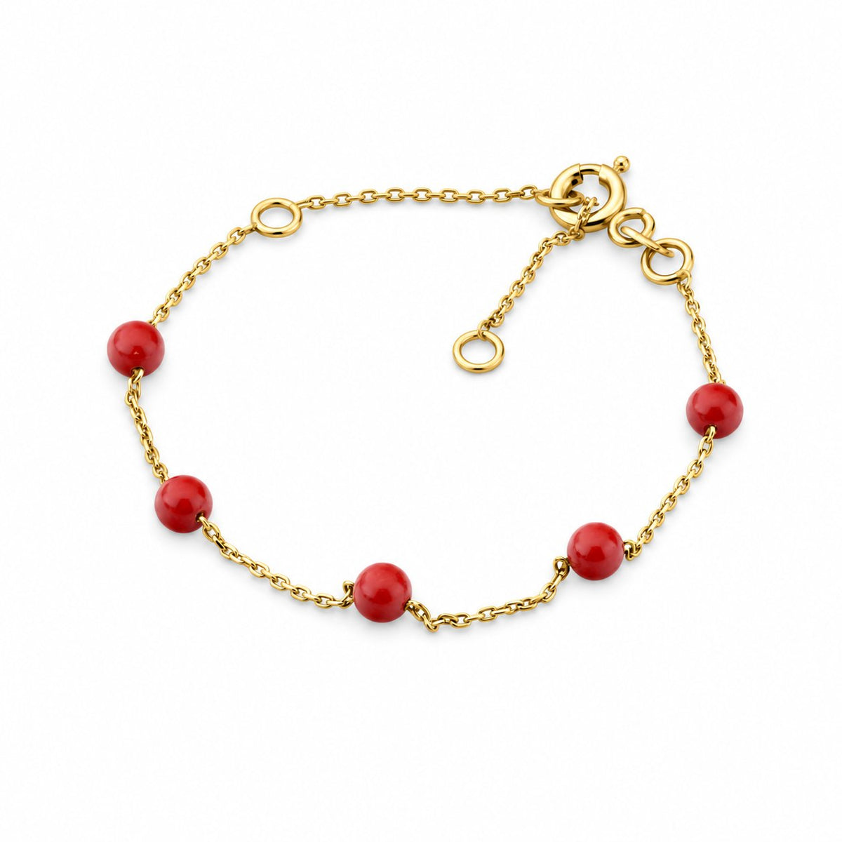 GIOVE MIO Pulsera con Cuentas en Oro Amarillo de 14Kt con Corales. Oro 14Kt / Amarillo