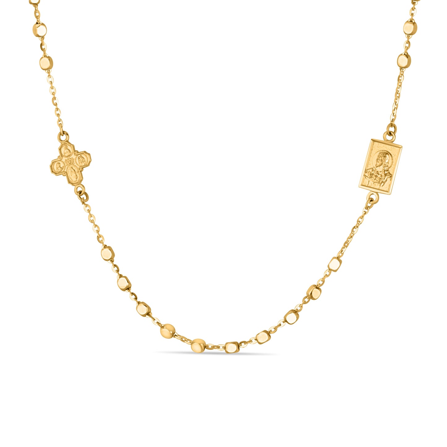 GIOVE MIO Exclusive Cross Medal and Scapular Pendant Necklace, 40 CM, 14kt Yellow Gold, Reasa Clasp. Elevate your look with this celestial masterpiece. Shine with divine light!