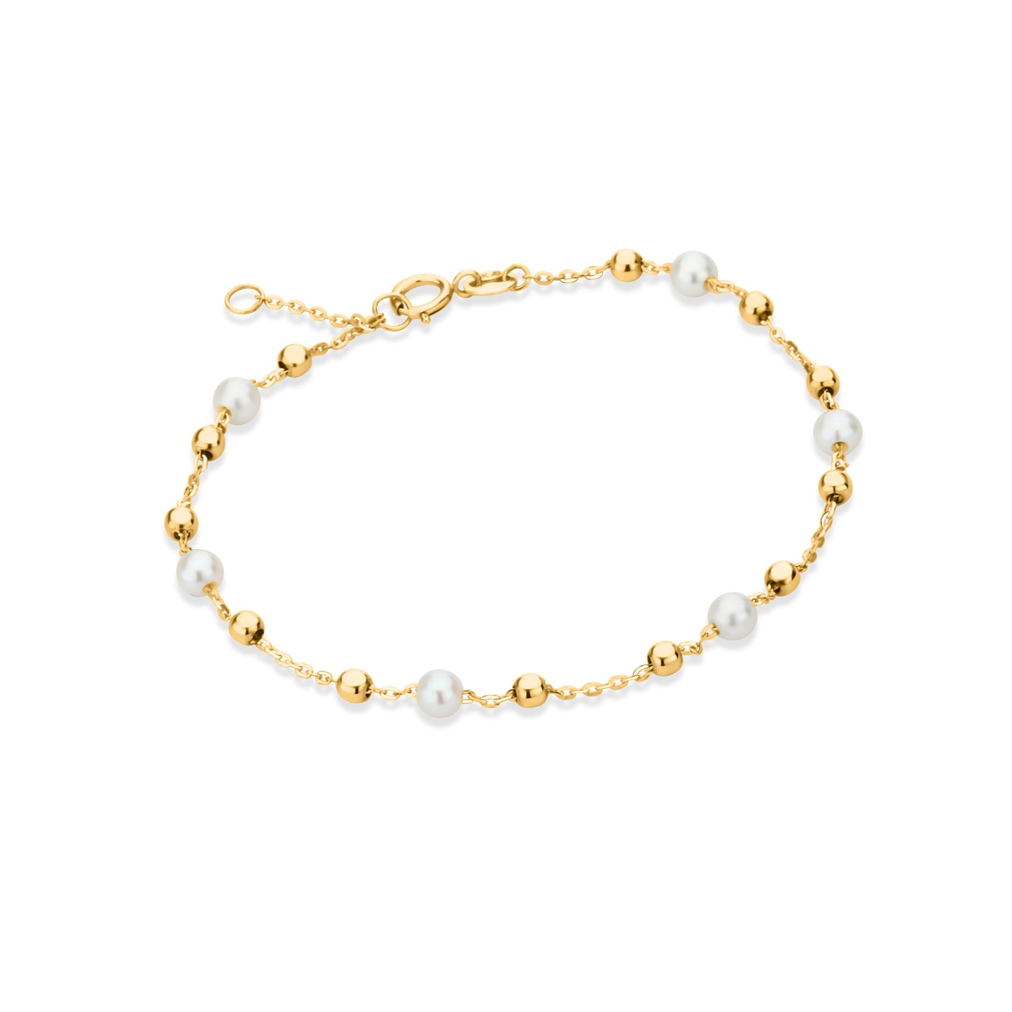 GIOVE MIO Elegant 14kt Gold Beaded Necklace with Reasa Clasp and 6 White Pearl Accents. Stand out with this unique piece that exudes sophistication and style. Elevate your look effortlessly!