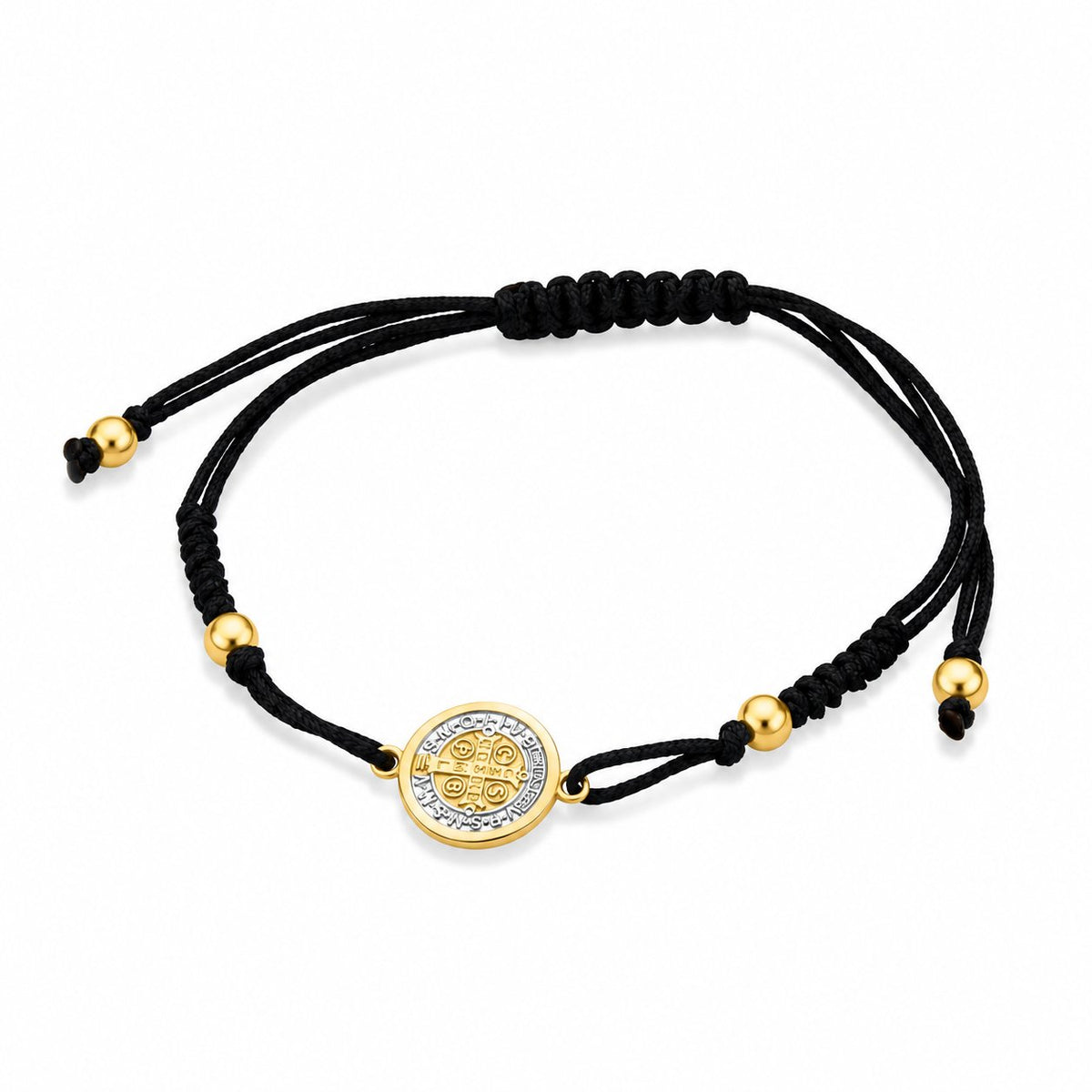 GIOVE MIO Pulsera de Cordon con Medalla de San Benito en Oro Amarillo de 14Kt. Oro 14Kt / Amarillo / 12MM