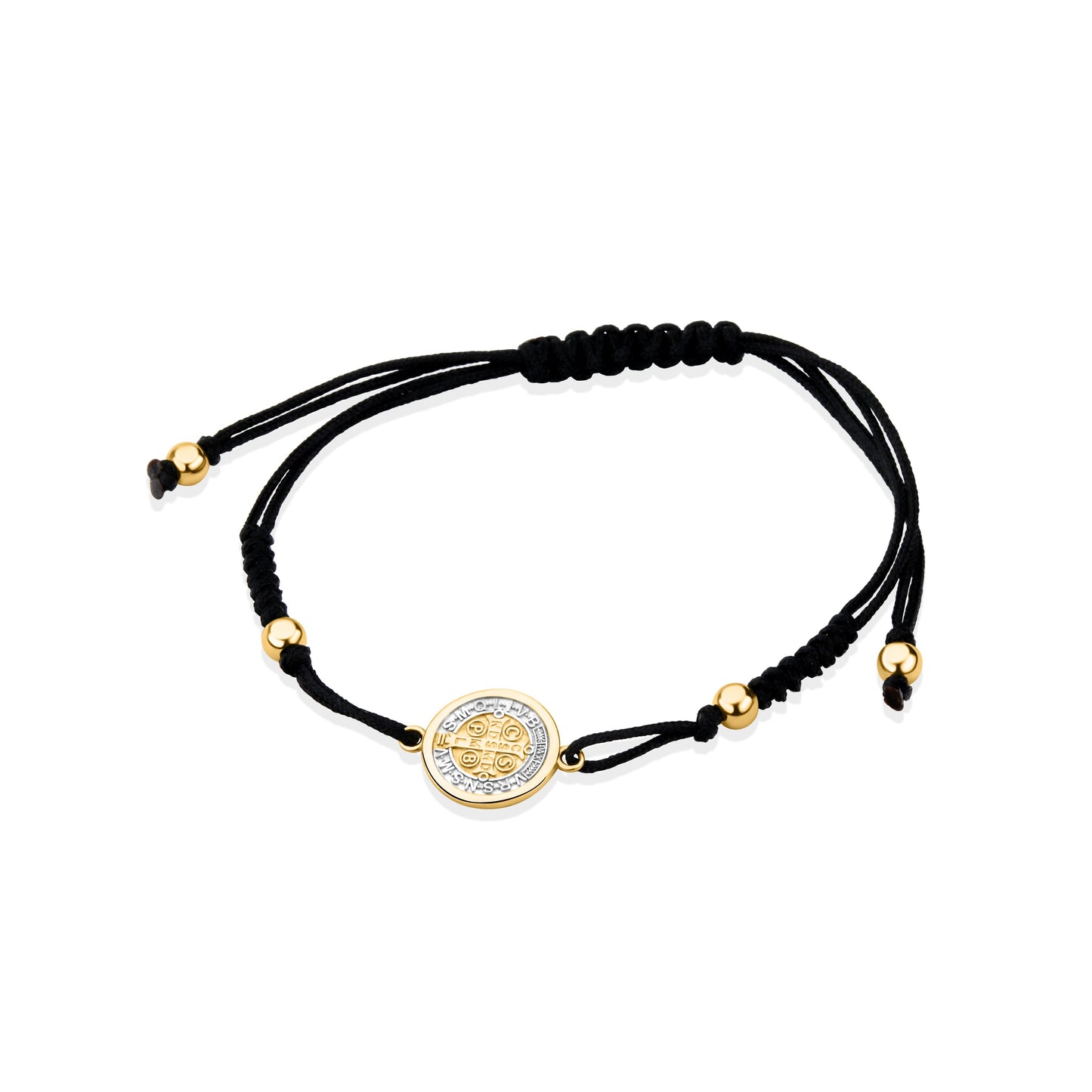 GIOVE MIO Exclusive 14kt Yellow Gold Cord Bracelet with San Benito Medal Pendant - 14kt Gold San Benito Pendant Bracelet. A celestial touch for your wrist. Protection and style combined! Embrace divine elegance today!
