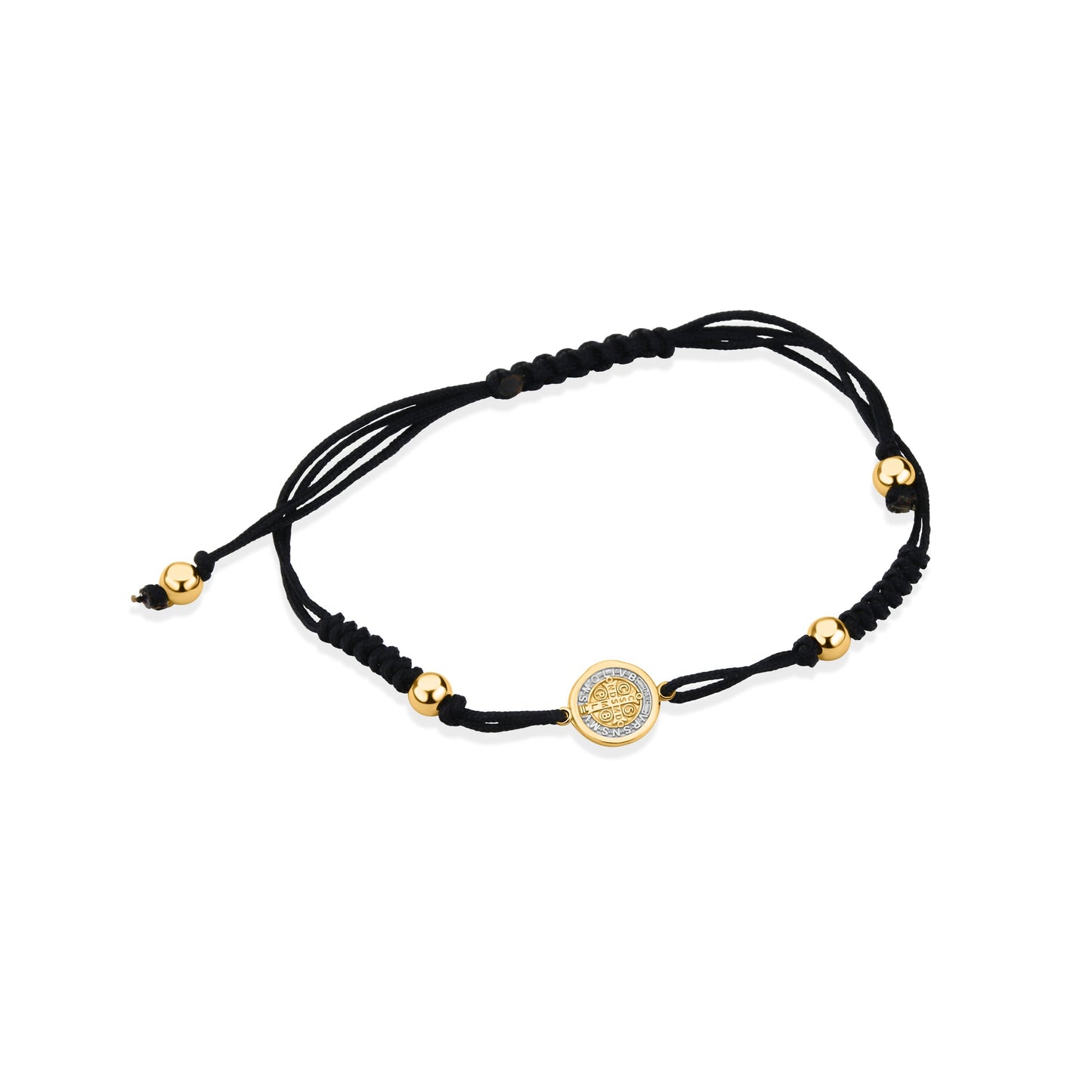 GIOVE MIO Pulsera de Cordon con Medalla de San Benito en Oro Amarillo de 14Kt. Oro 14Kt / Amarillo / 8MM