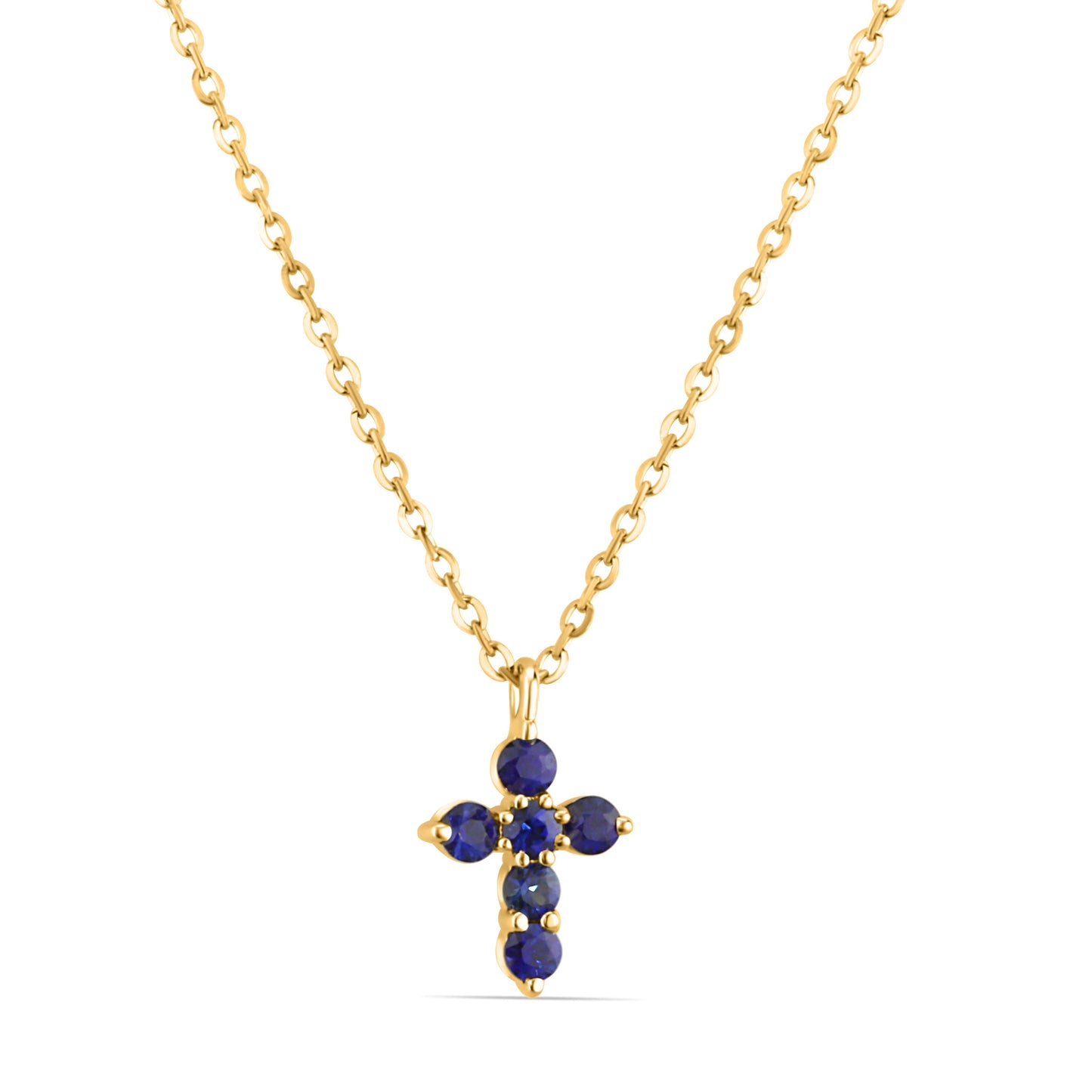 GIOVE MIO Exclusive Yellow Gold 14kt CROSS Pendant with Blue Sapphires 0.20ct, 45cm. Celestial accessory for elegant shine. Illuminate your style with this unique jewel!