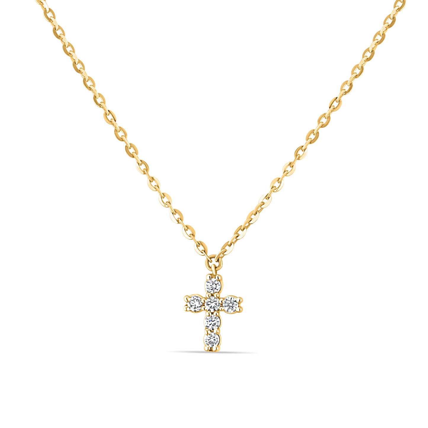 GIOVE MIO Exclusive Cross Pendant Necklace in 14kt Yellow Gold with 6 Round 0.08ct DIAMONDS. Divine Jewel Radiating Inner Light. Illuminate Your Style with Elegance and Sophistication!