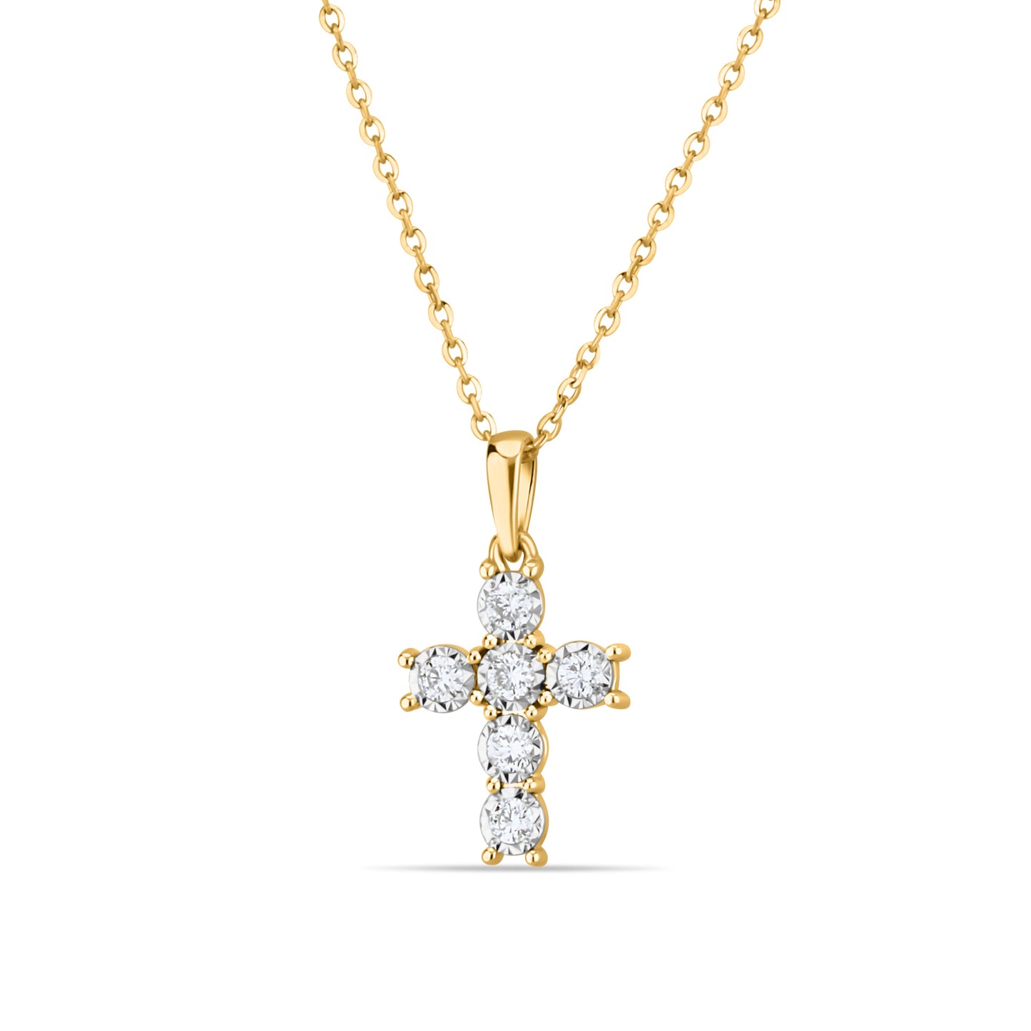 GIOVE MIO Exclusive Cross Pendant Necklace with 6 Diamond in 14kt Yellow Gold - 40/45 CM. Lobster Clasp. Illuminate your path with this divine jewel!