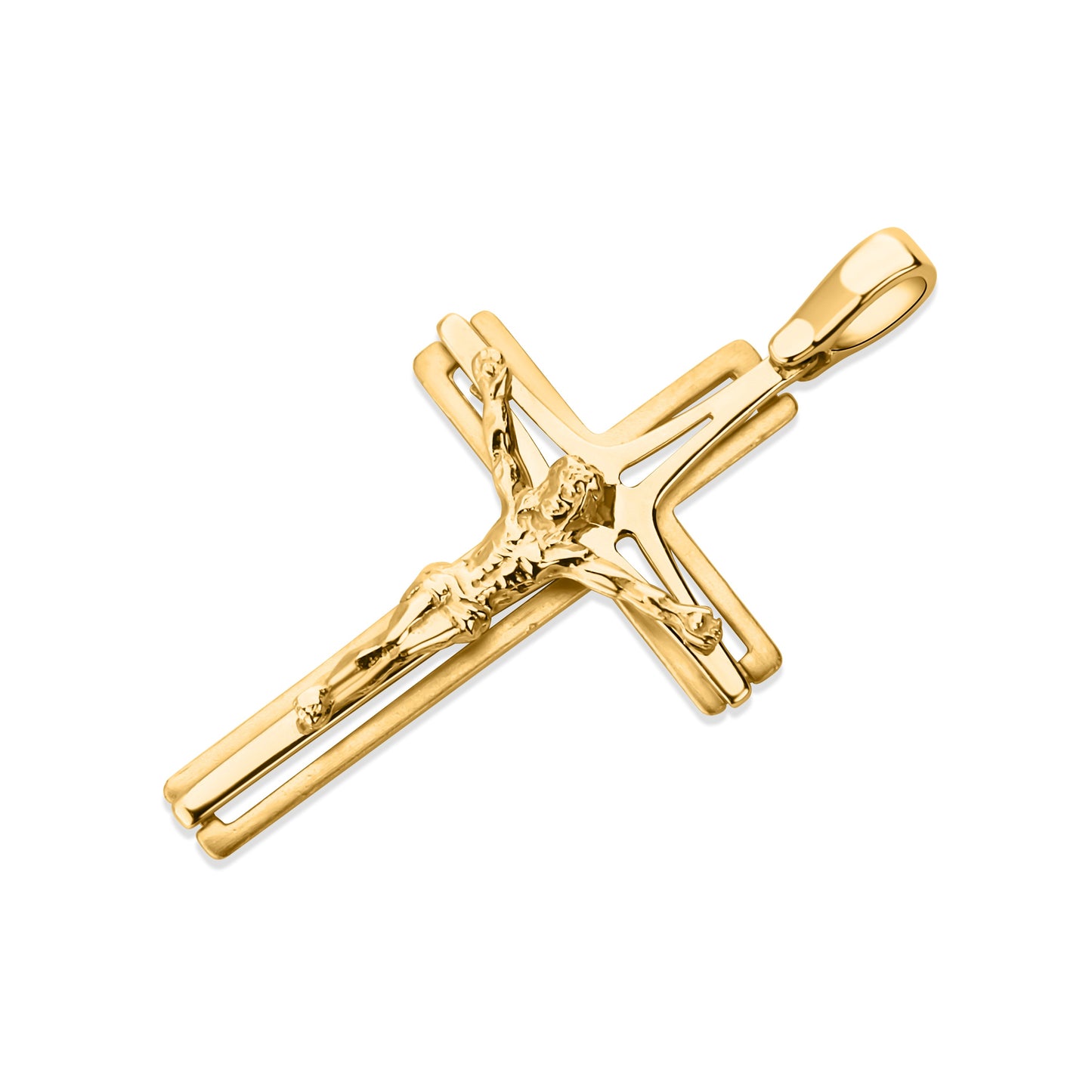 GIOVE MIO 18kt Yellow Gold Christian Cross Pendant with Diamond. Illuminate your style with this divine piece!