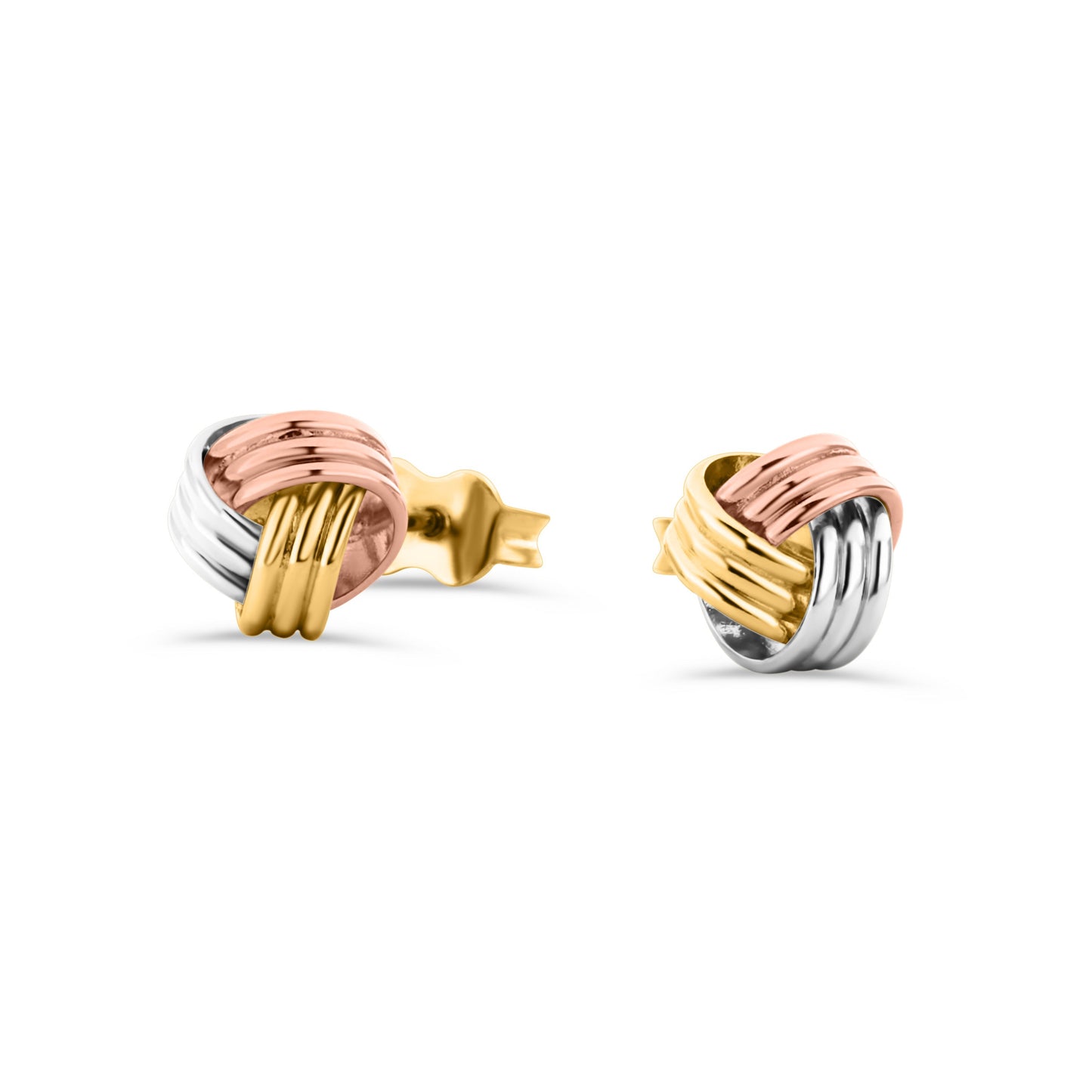 GIOVE MIO Studs Love Knots en Oro Amarillo, Blanco y Rosado de 10Kt. Oro 10Kt / Amarillo, Blanco y Rosado / 8MM